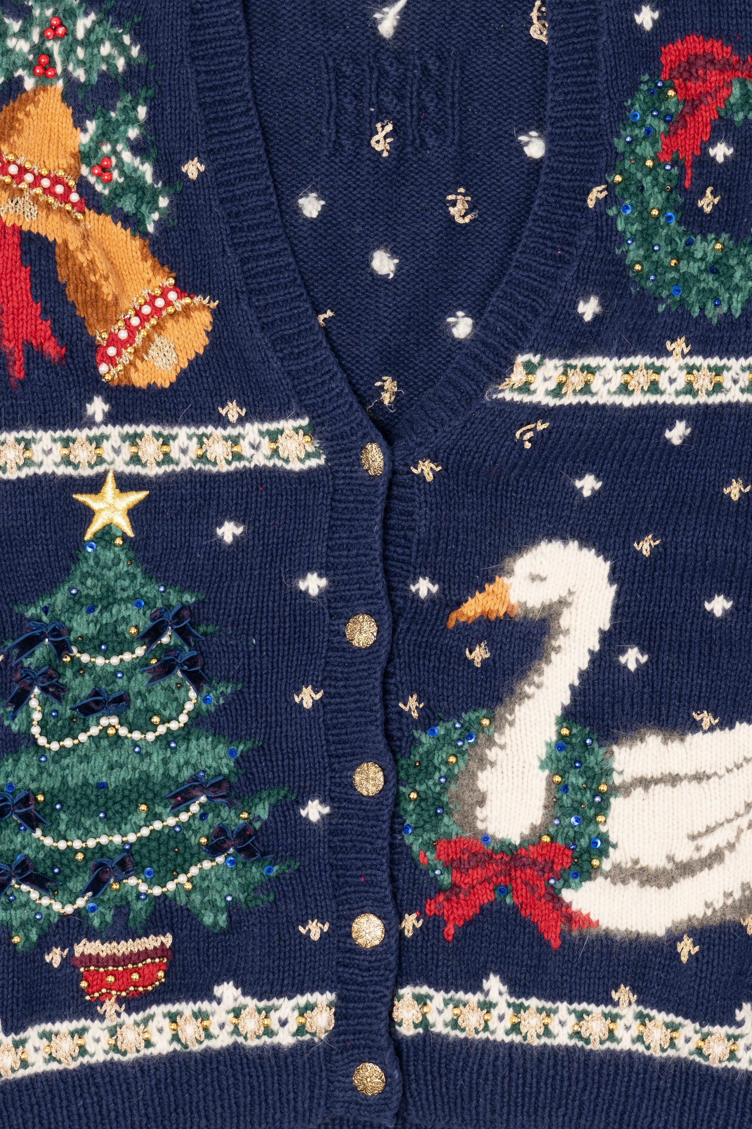 Vintage Blue Marisa Christina Ugly Christmas Cardigan (1990s)