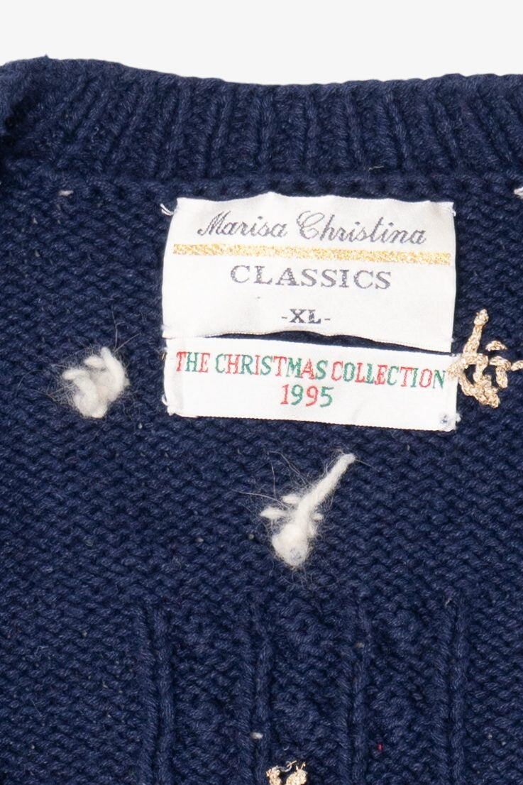 Vintage Blue Marisa Christina Ugly Christmas Cardigan (1990s)