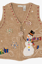 Vintage Beige Kim Rogers Snowmen Ugly Christmas Vest (1990s)