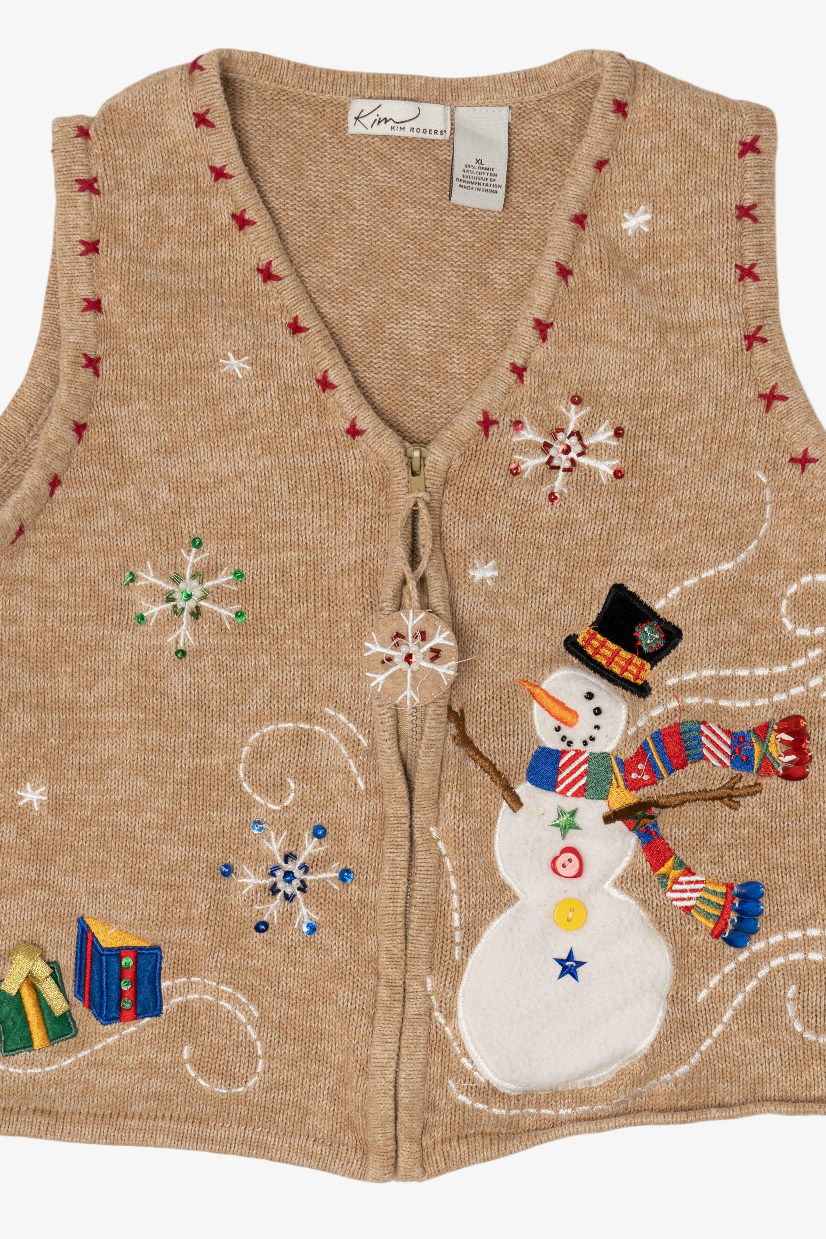 Vintage Beige Kim Rogers Snowmen Ugly Christmas Vest (1990s)