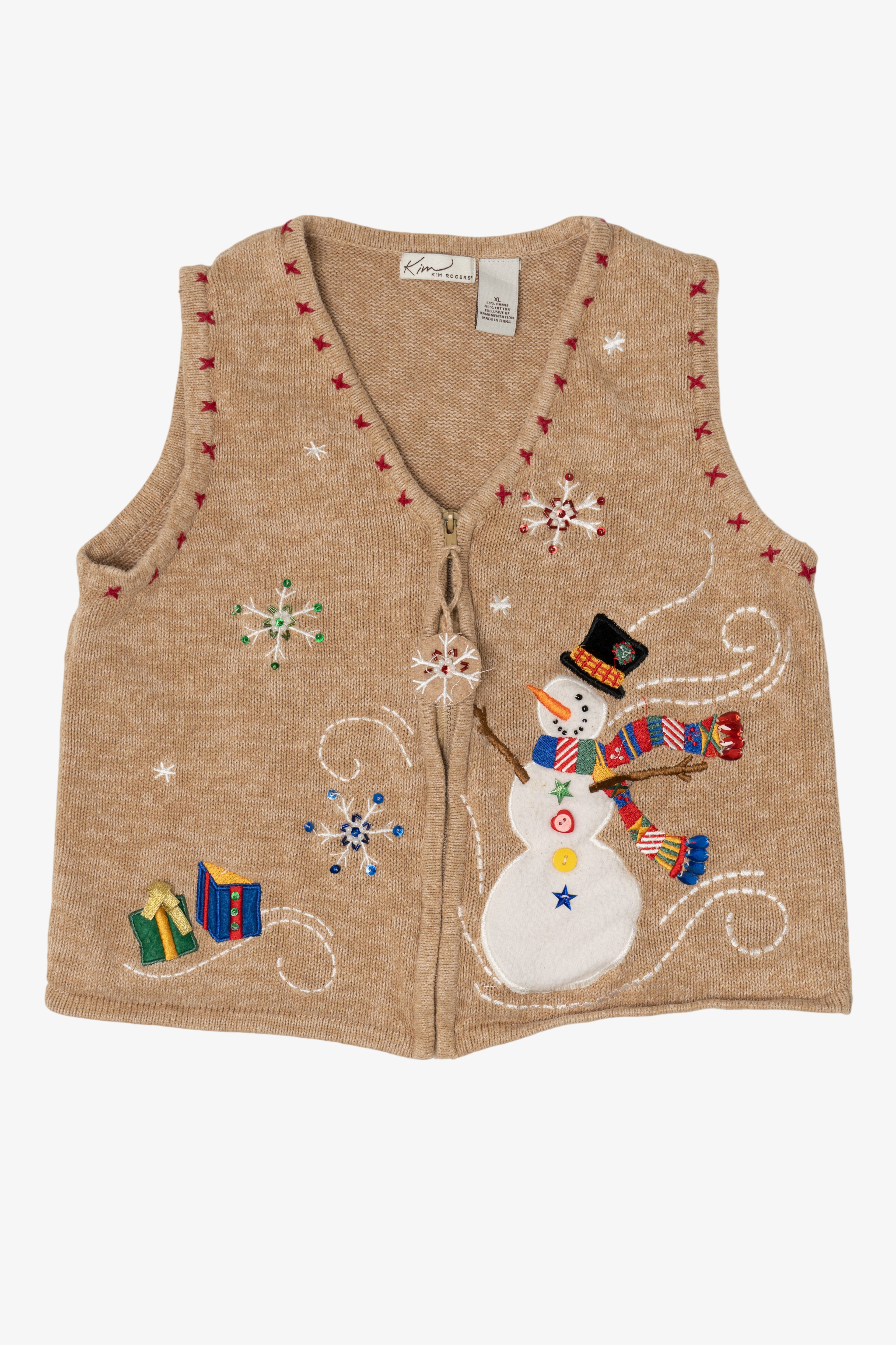 Vintage Beige Kim Rogers Snowmen Ugly Christmas Vest (1990s)