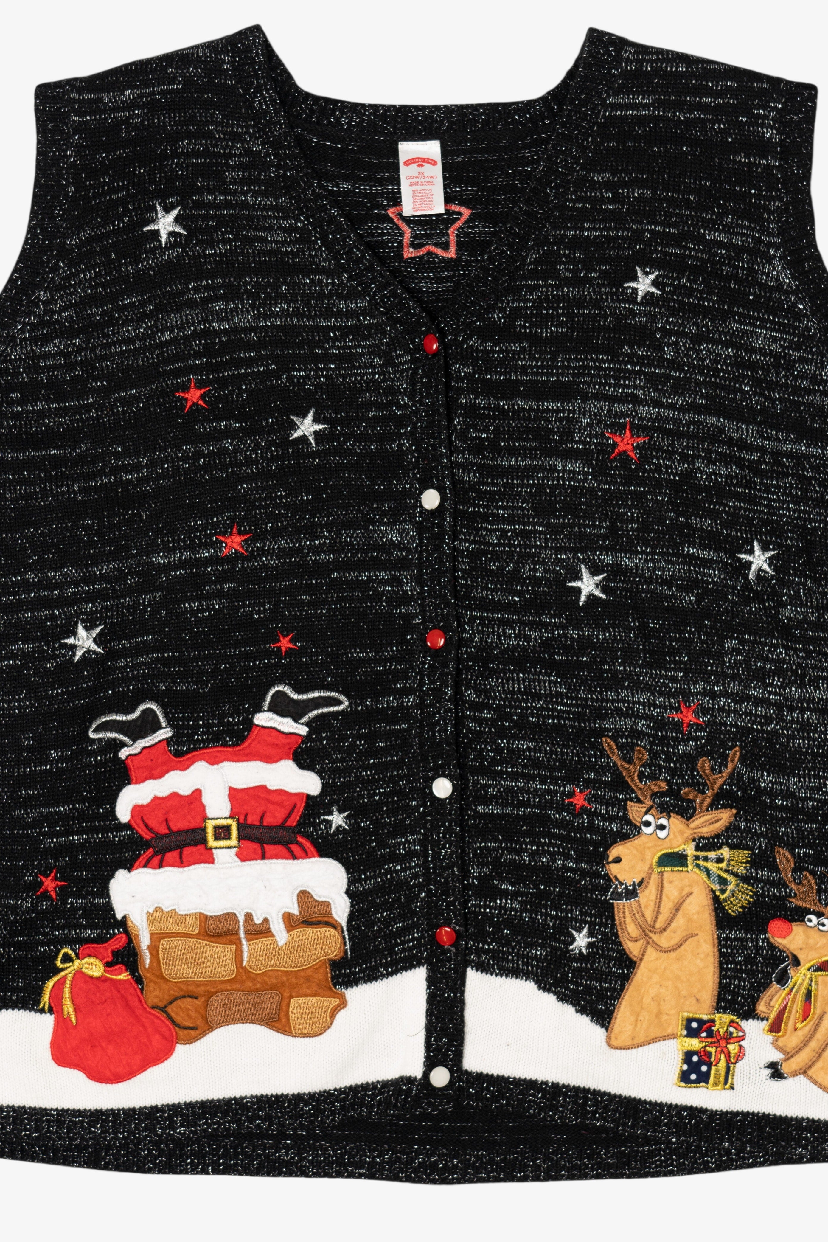Vintage Black Holiday Time Santa Ugly Christmas Vest (2000s)