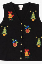 Vintage Black Crystal Kobe Ornaments Ugly Christmas Vest (1990s)