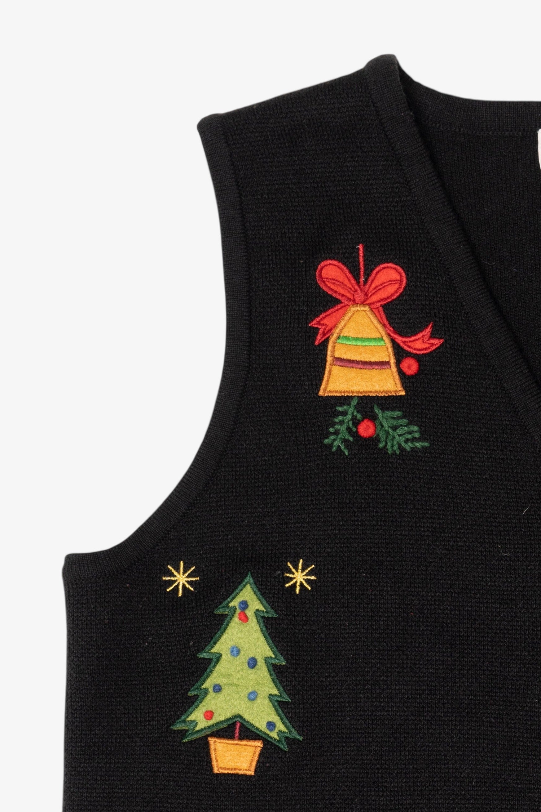 Vintage Black Crystal Kobe Ornaments Ugly Christmas Vest (1990s)
