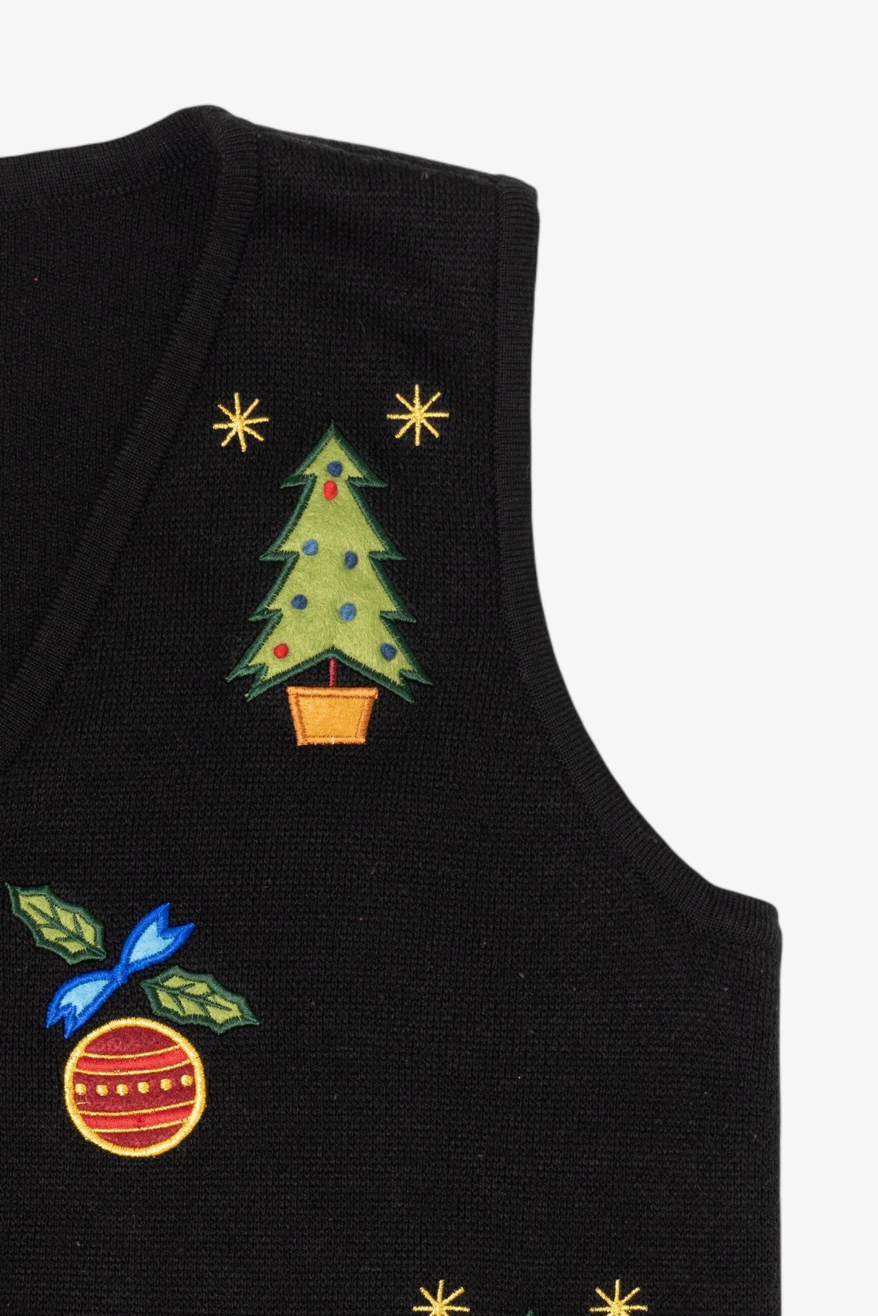 Vintage Black Crystal Kobe Ornaments Ugly Christmas Vest (1990s)