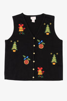 Vintage Black Crystal Kobe Ornaments Ugly Christmas Vest (1990s)