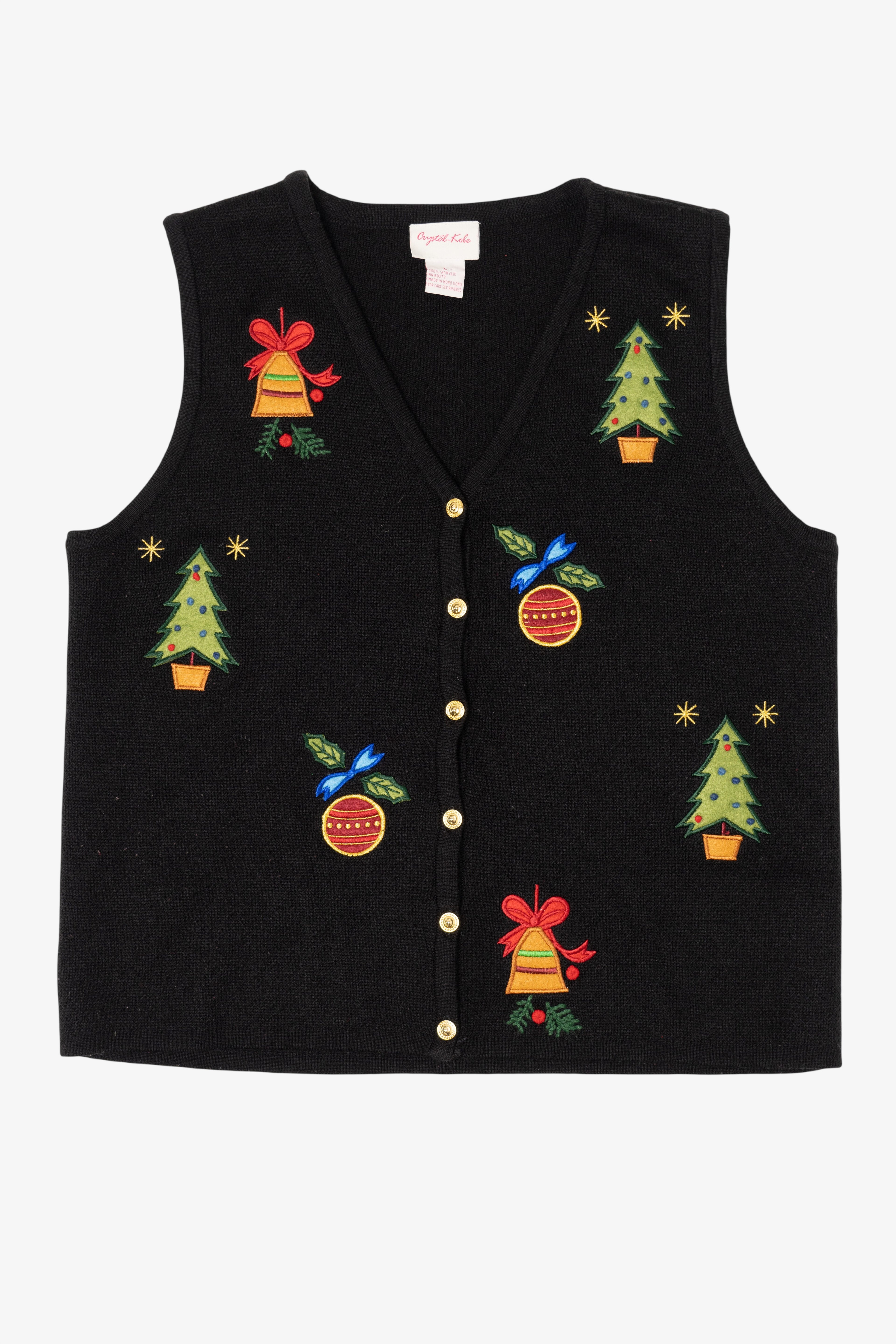Vintage Black Crystal Kobe Ornaments Ugly Christmas Vest (1990s)