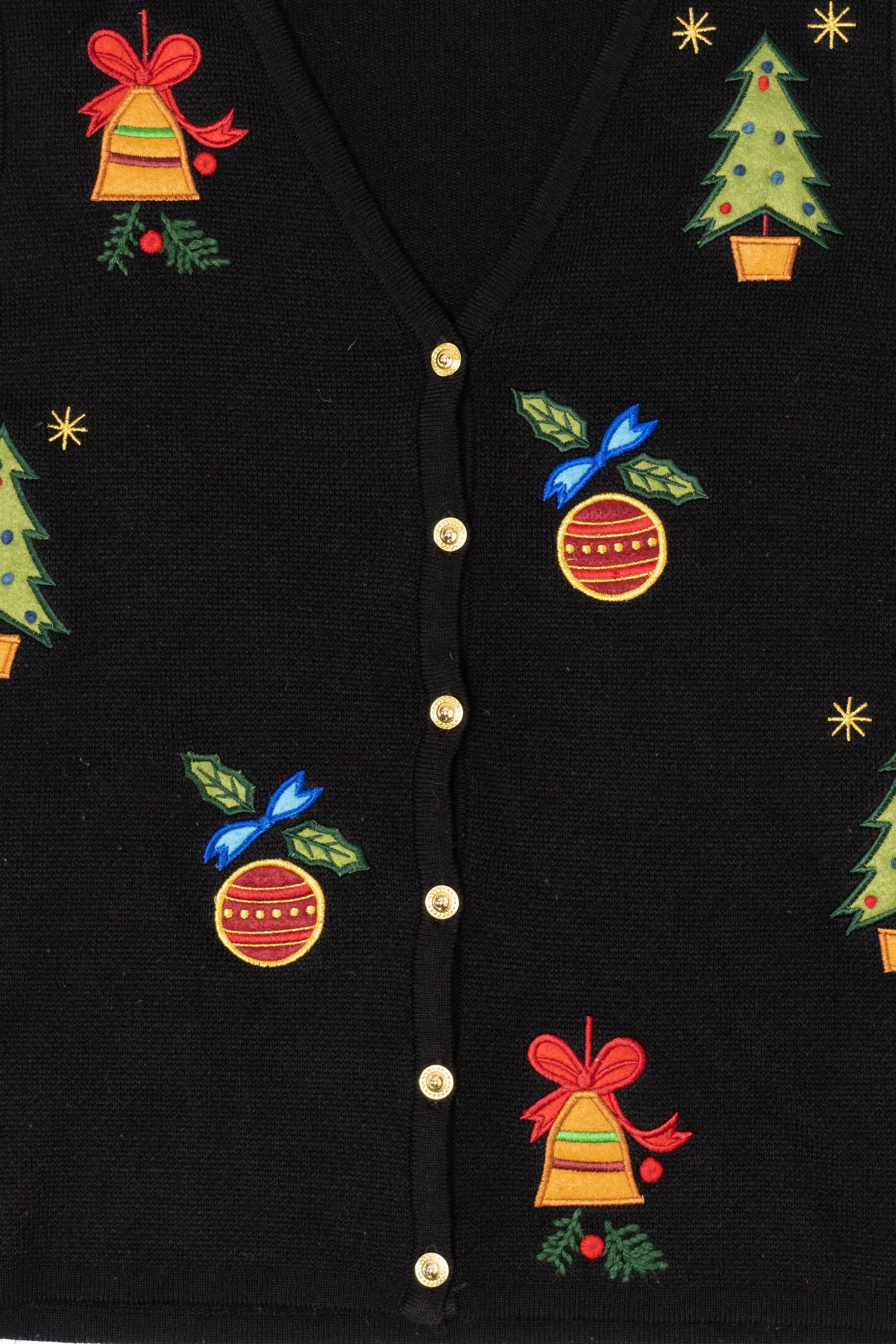 Vintage Black Crystal Kobe Ornaments Ugly Christmas Vest (1990s)