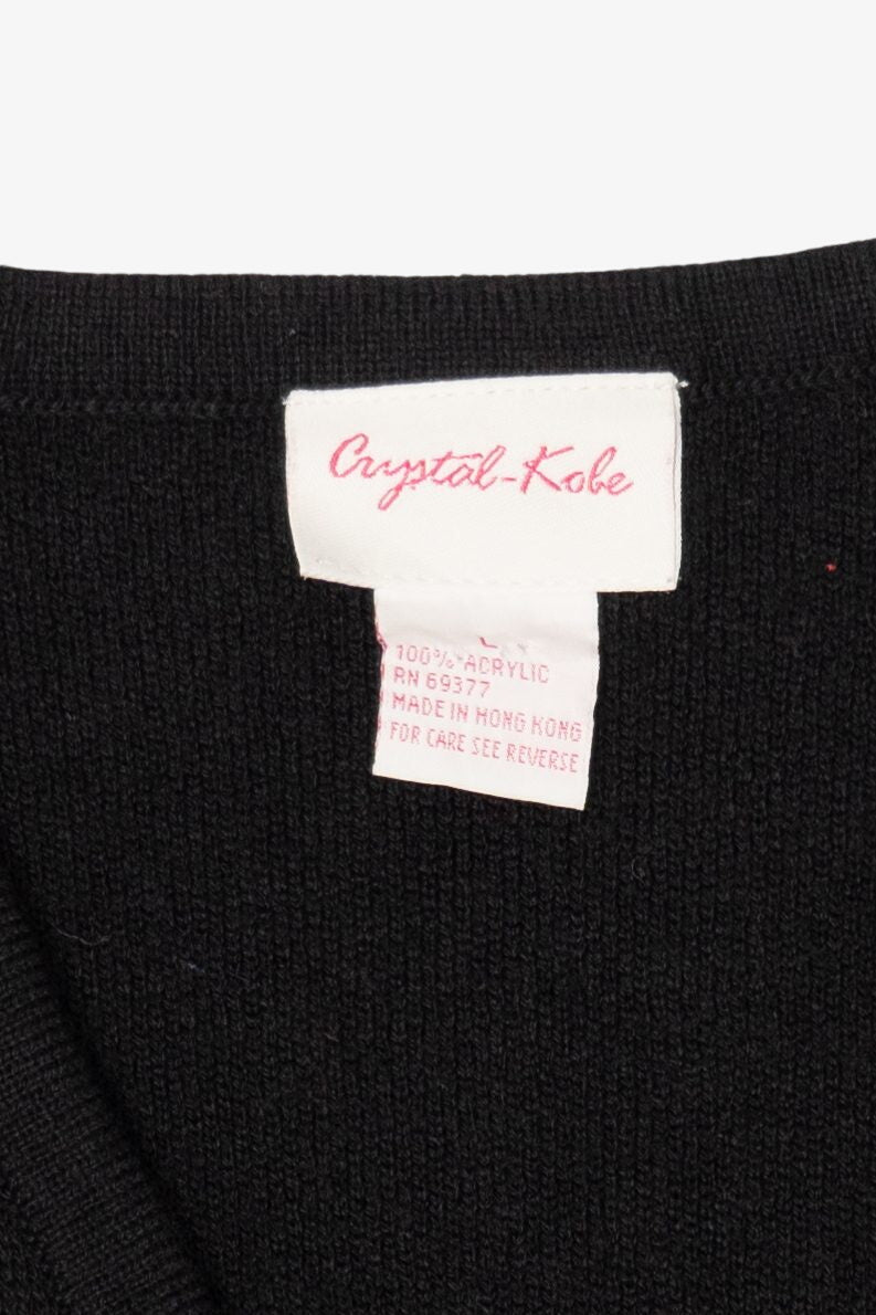 Vintage Black Crystal Kobe Ornaments Ugly Christmas Vest (1990s)