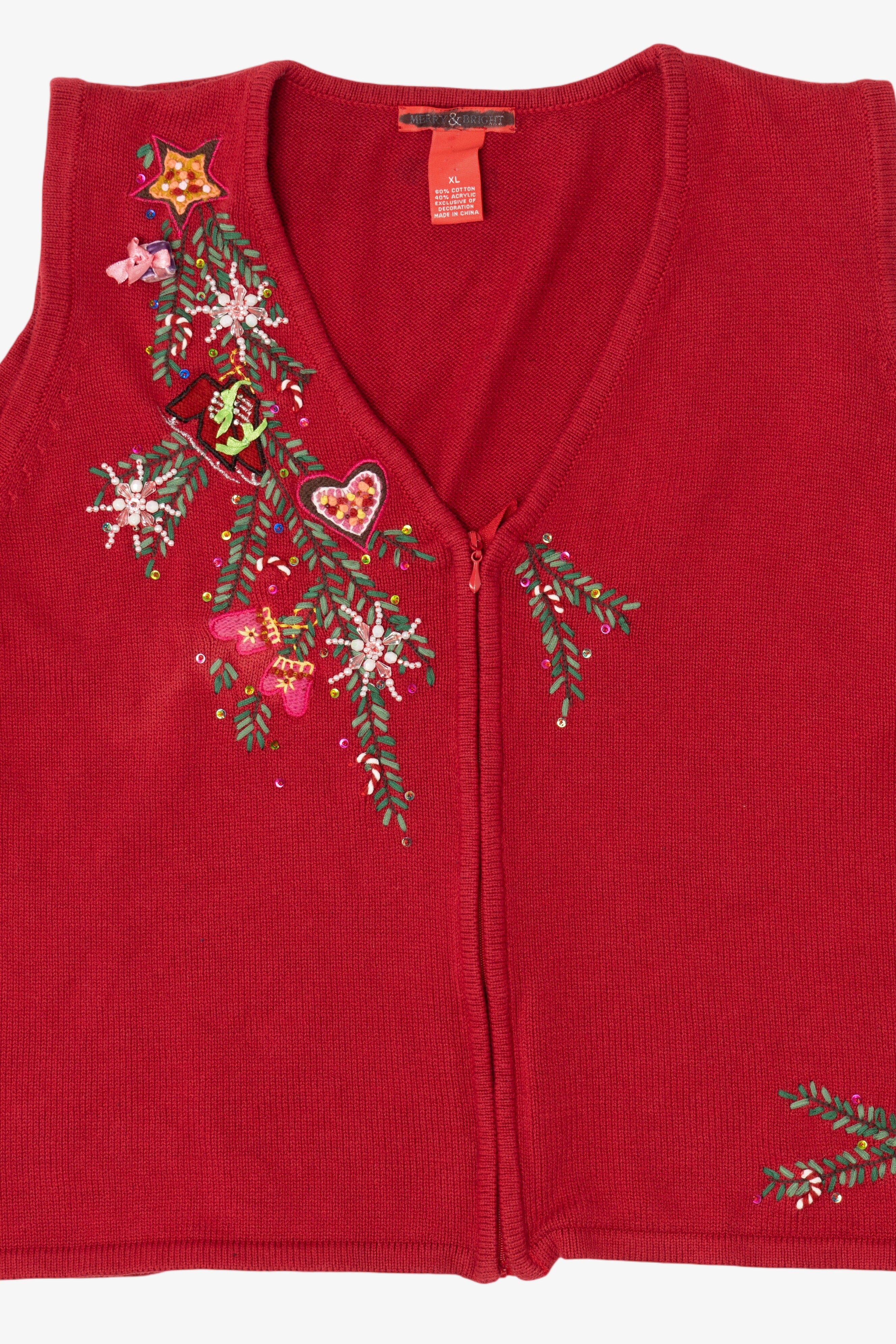 Vintage Red Merry & Bright Ugly Christmas Vest (2000s)