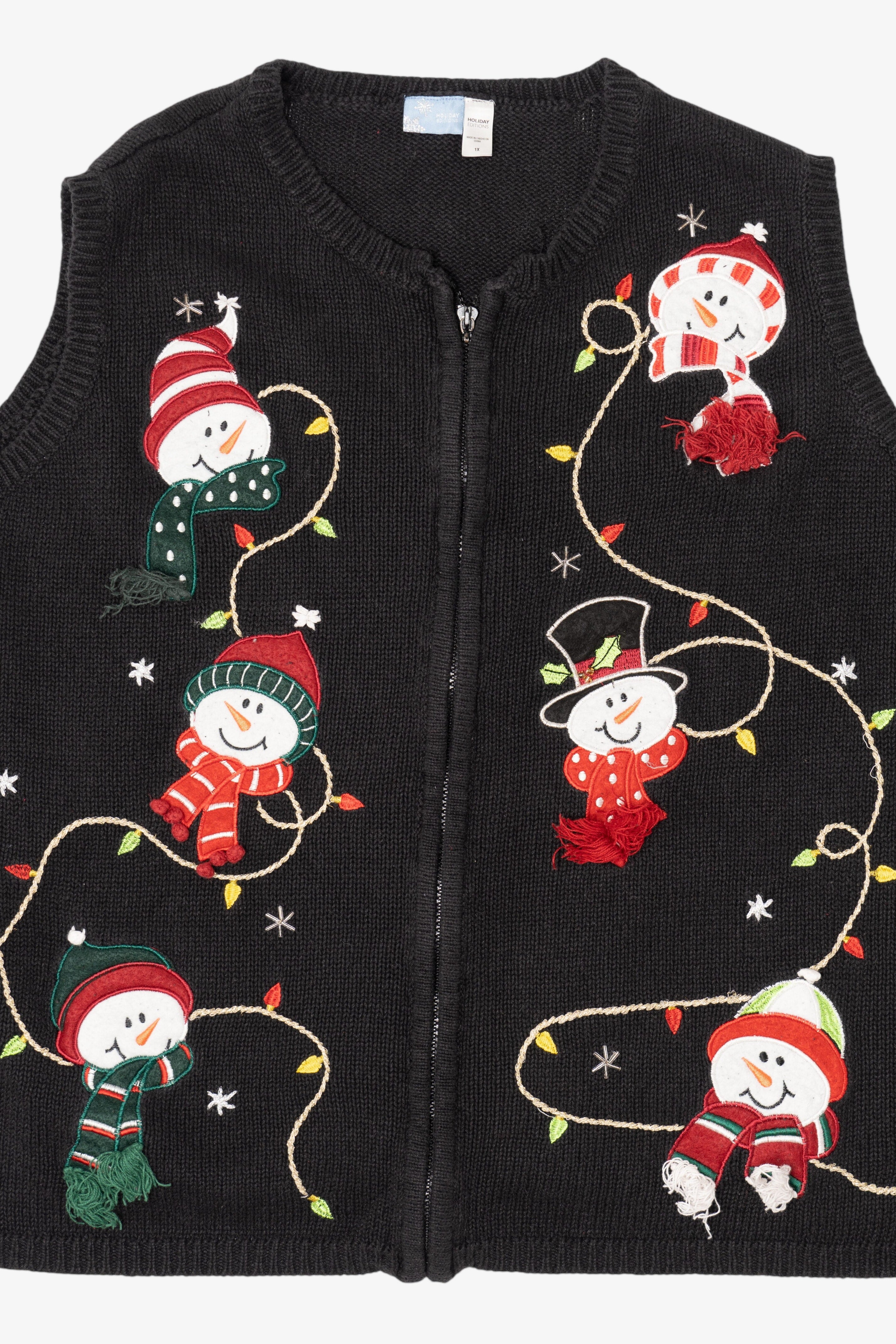 Vintage Black Holiday Editions Snowmen Ugly Christmas Vest (2000s)
