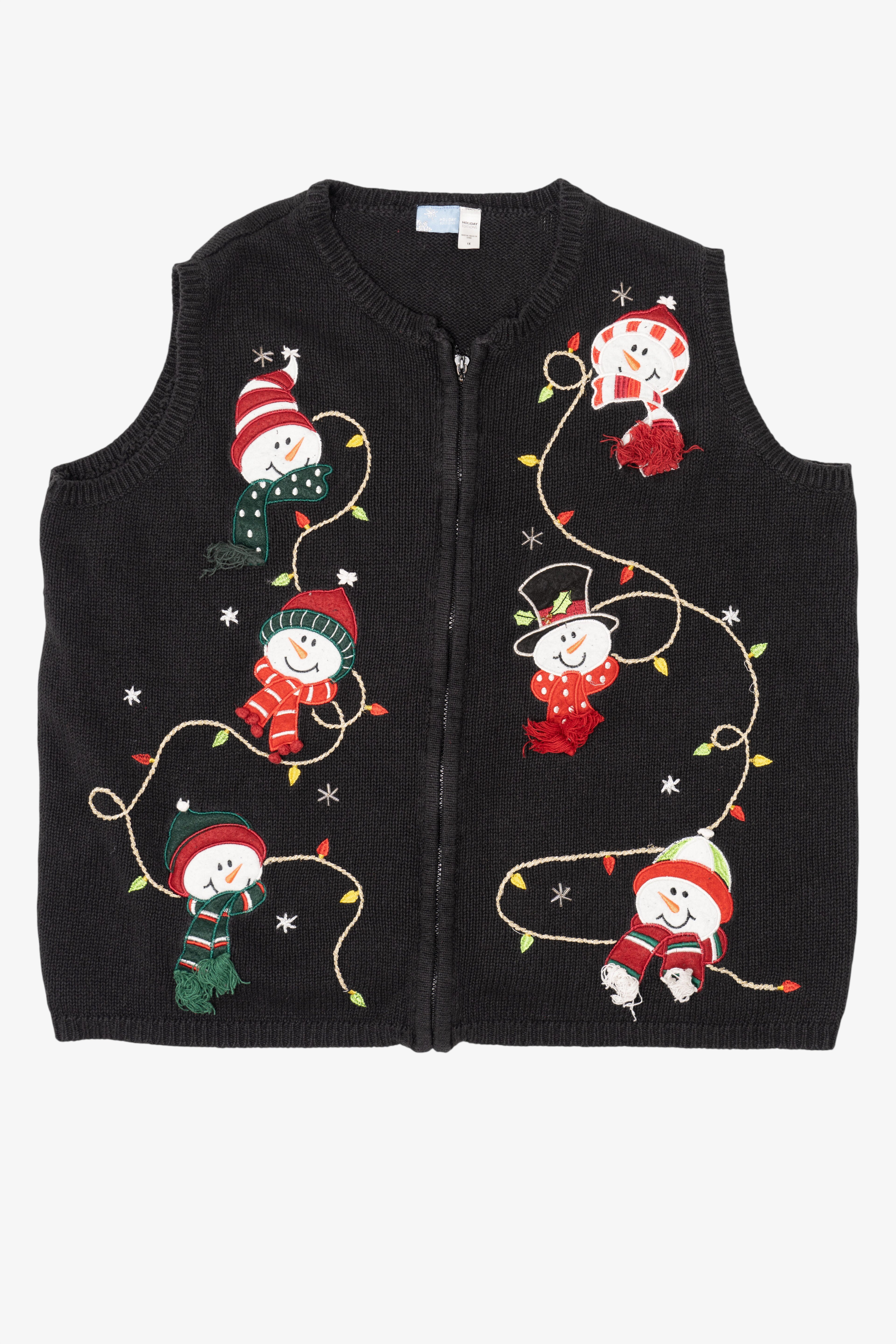 Vintage Black Holiday Editions Snowmen Ugly Christmas Vest (2000s)