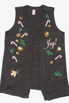 Vintage Dark Gray Holiday Time Candy Canes Christmas Vest (2000s)