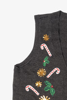 Vintage Dark Gray Holiday Time Candy Canes Christmas Vest (2000s)