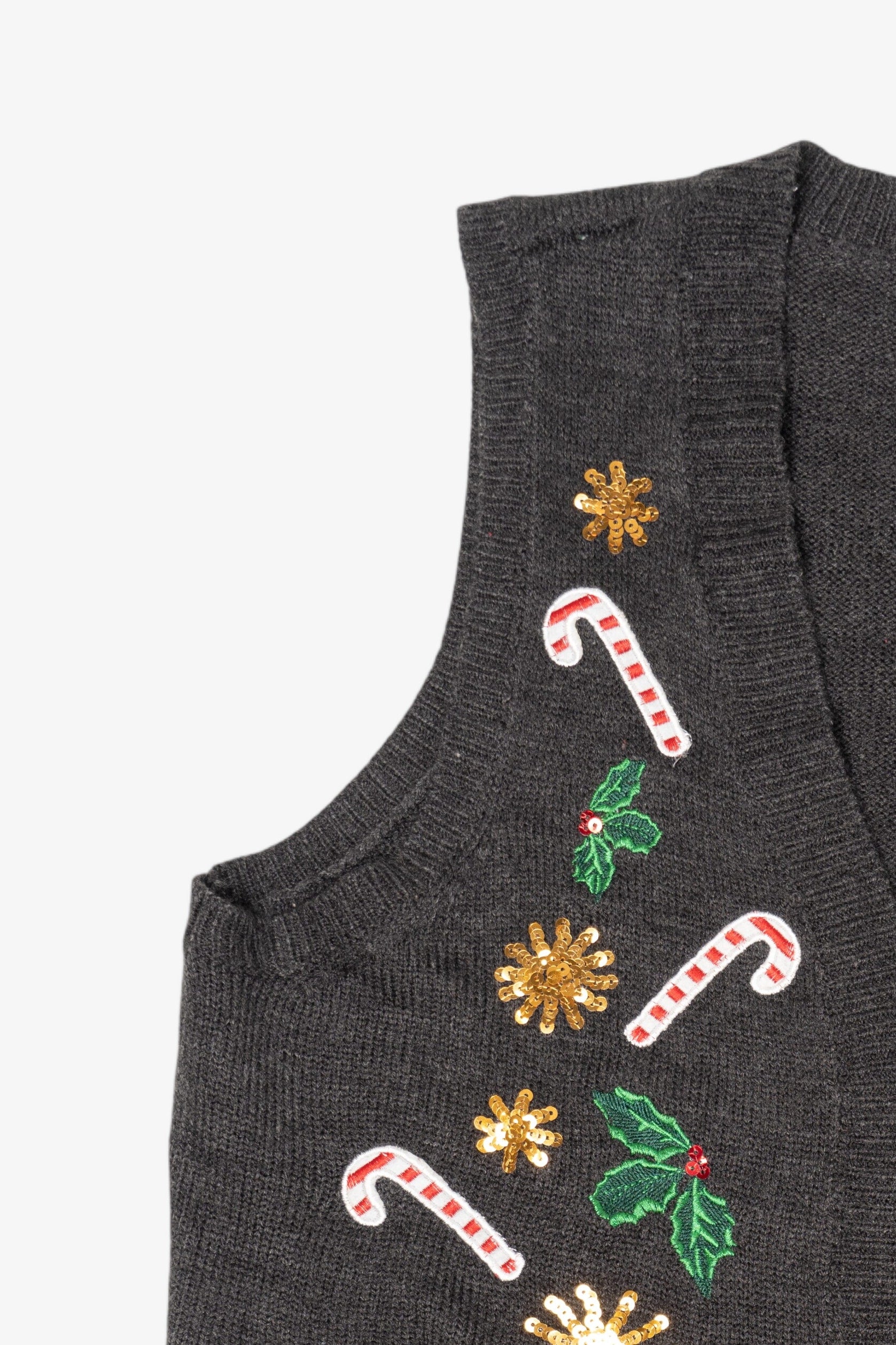 Vintage Dark Gray Holiday Time Candy Canes Christmas Vest (2000s)