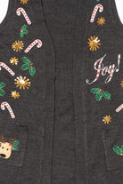 Vintage Dark Gray Holiday Time Candy Canes Christmas Vest (2000s)