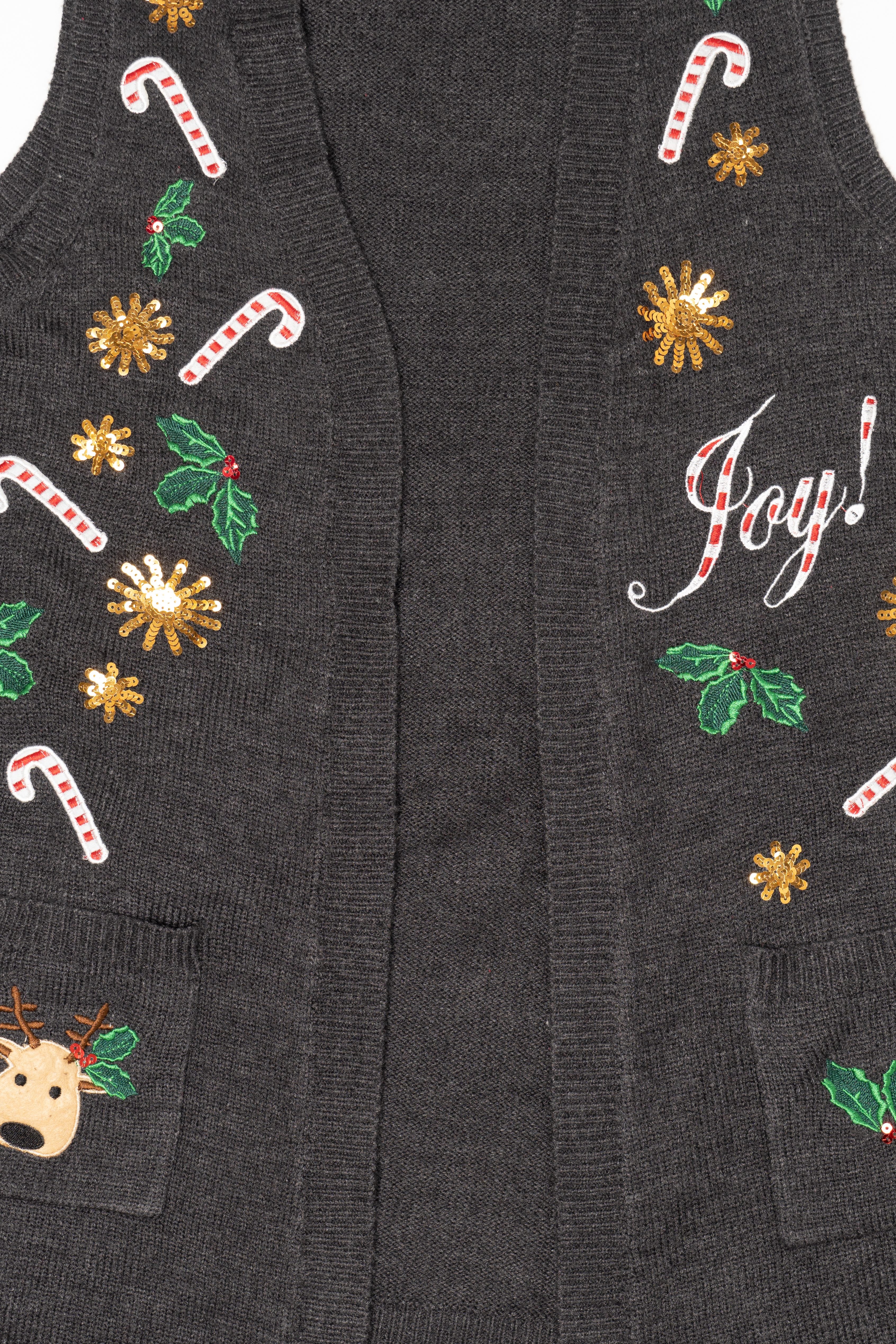 Vintage Dark Gray Holiday Time Candy Canes Christmas Vest (2000s)