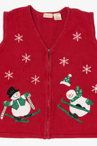 Vintage Red Bobbie Brooks Snowmen Skiing Ugly Christmas Vest (1990s)