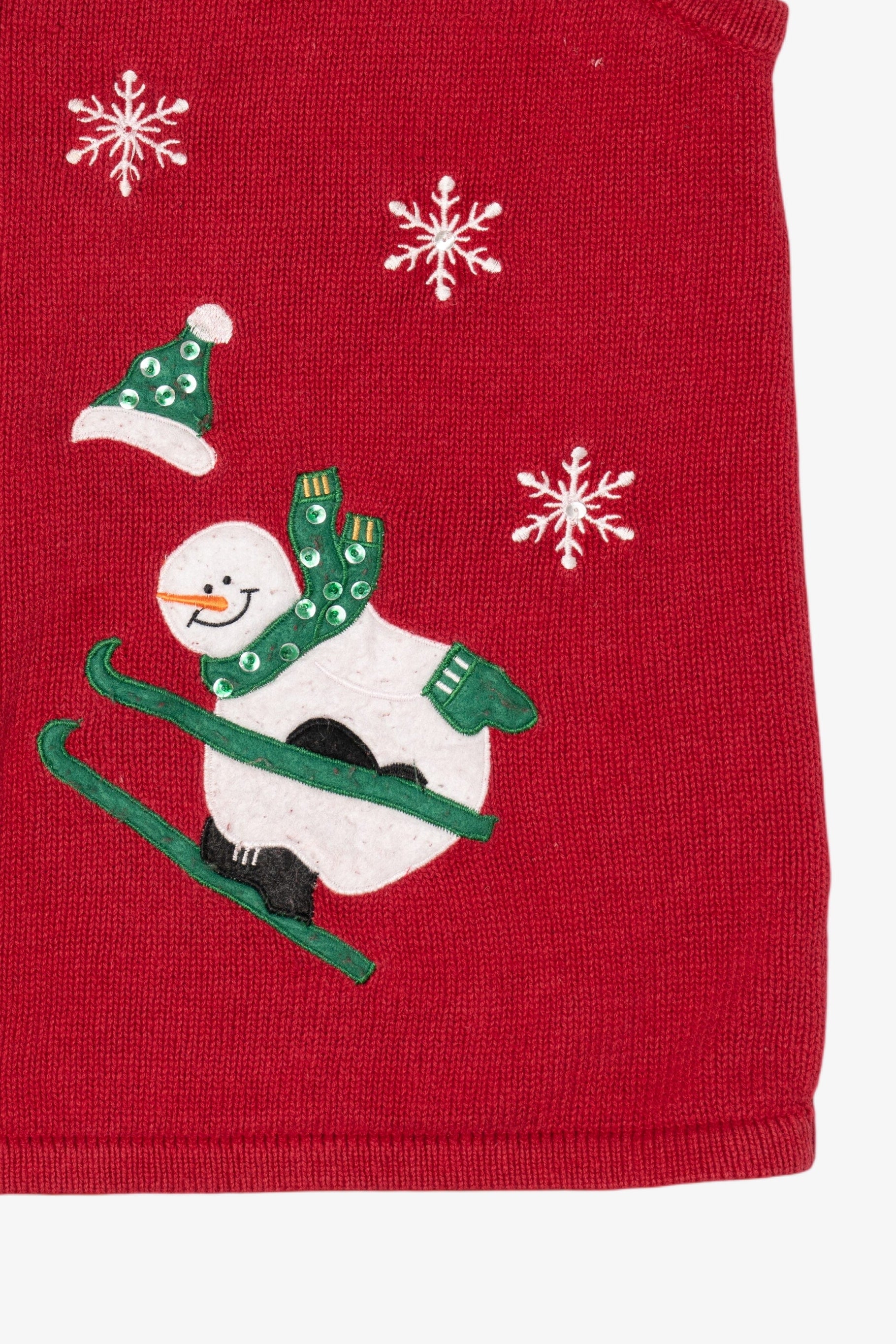 Vintage Red Bobbie Brooks Snowmen Skiing Ugly Christmas Vest (1990s)