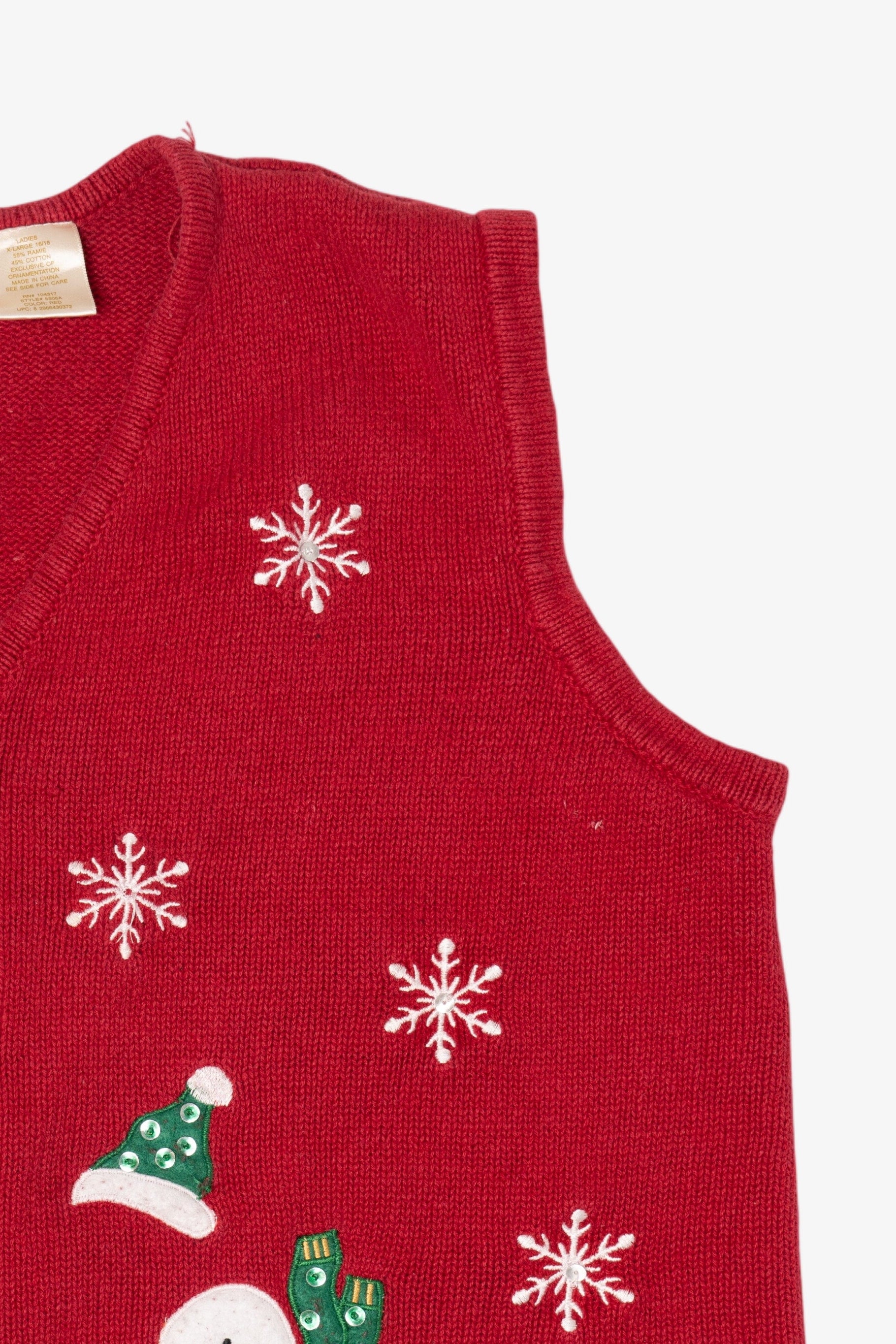 Vintage Red Bobbie Brooks Snowmen Skiing Ugly Christmas Vest (1990s)