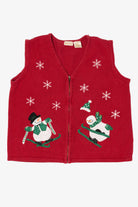 Vintage Red Bobbie Brooks Snowmen Skiing Ugly Christmas Vest (1990s)