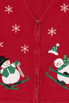 Vintage Red Bobbie Brooks Snowmen Skiing Ugly Christmas Vest (1990s)