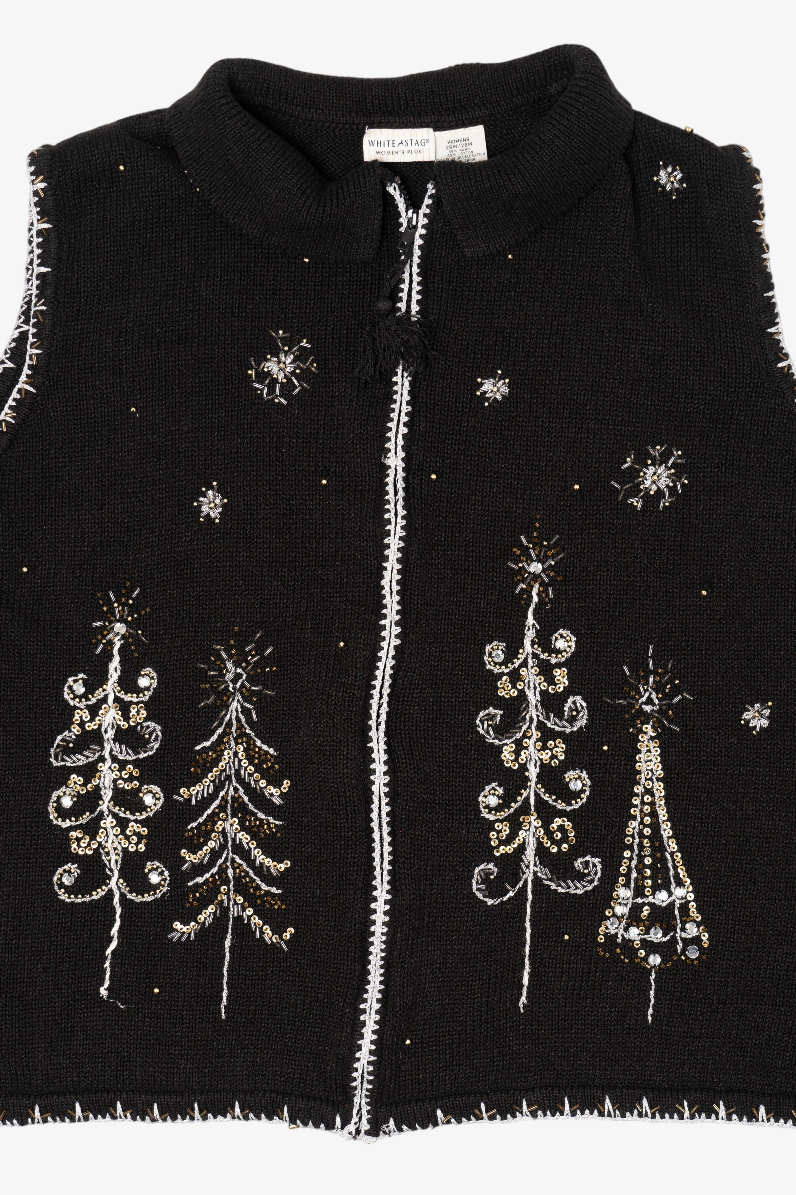 Vintage Black White Stag Trees Ugly Christmas Vest (1990s)