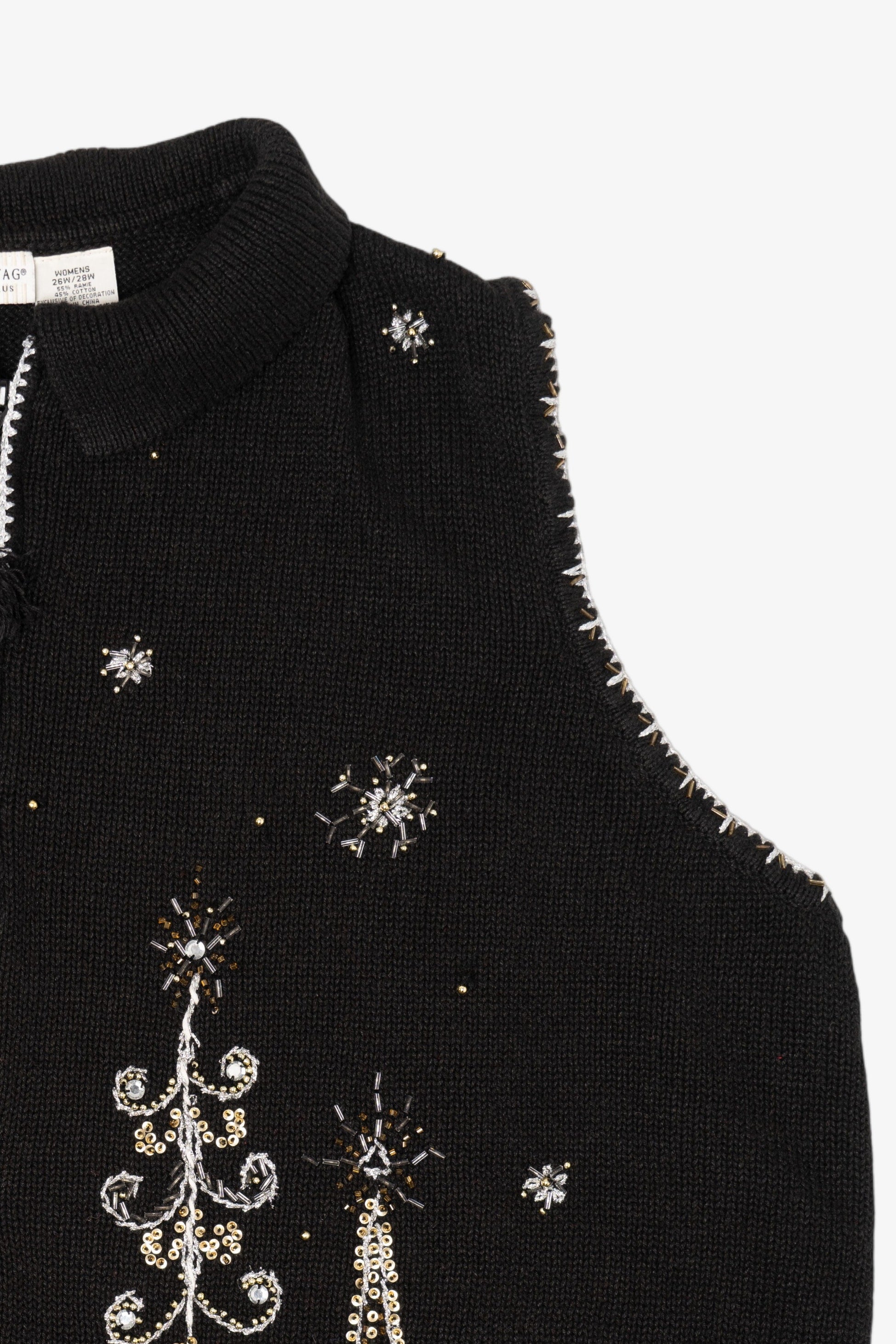 Vintage Black White Stag Trees Ugly Christmas Vest (1990s)