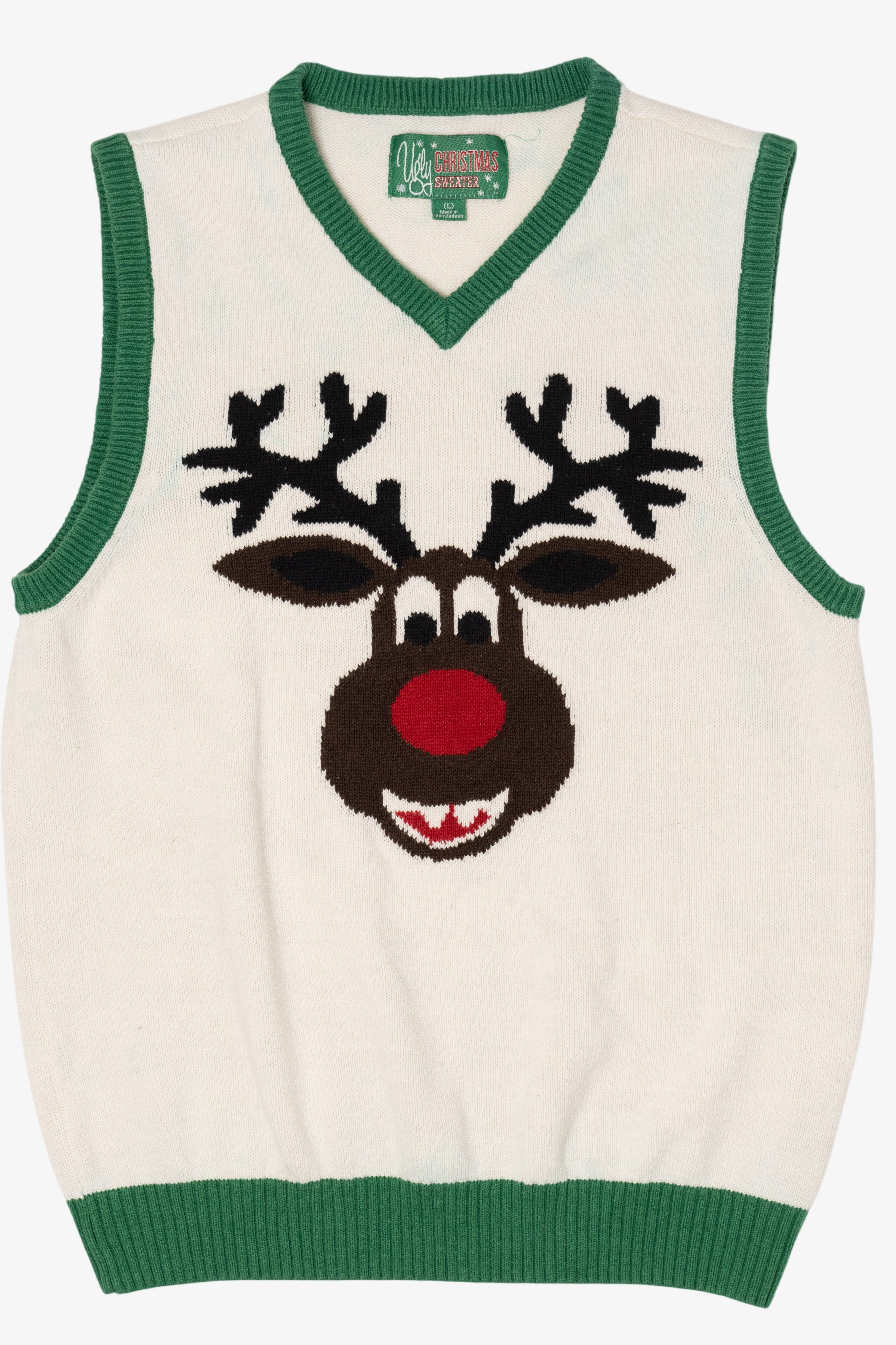 White Ugly Christmas Sweater Rudolph Reindeer Vest (2010s)