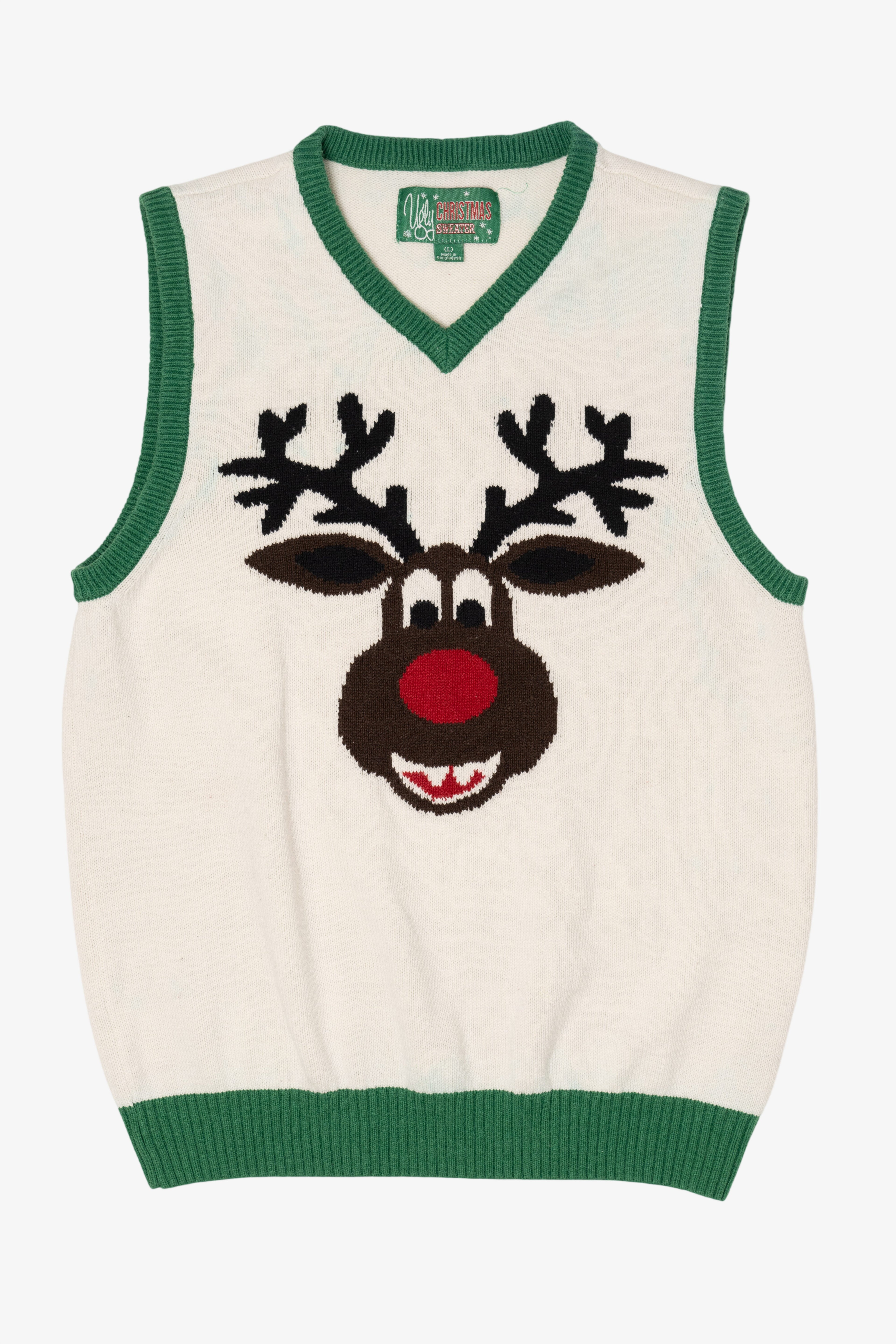 White Ugly Christmas Sweater Rudolph Reindeer Vest (2010s)