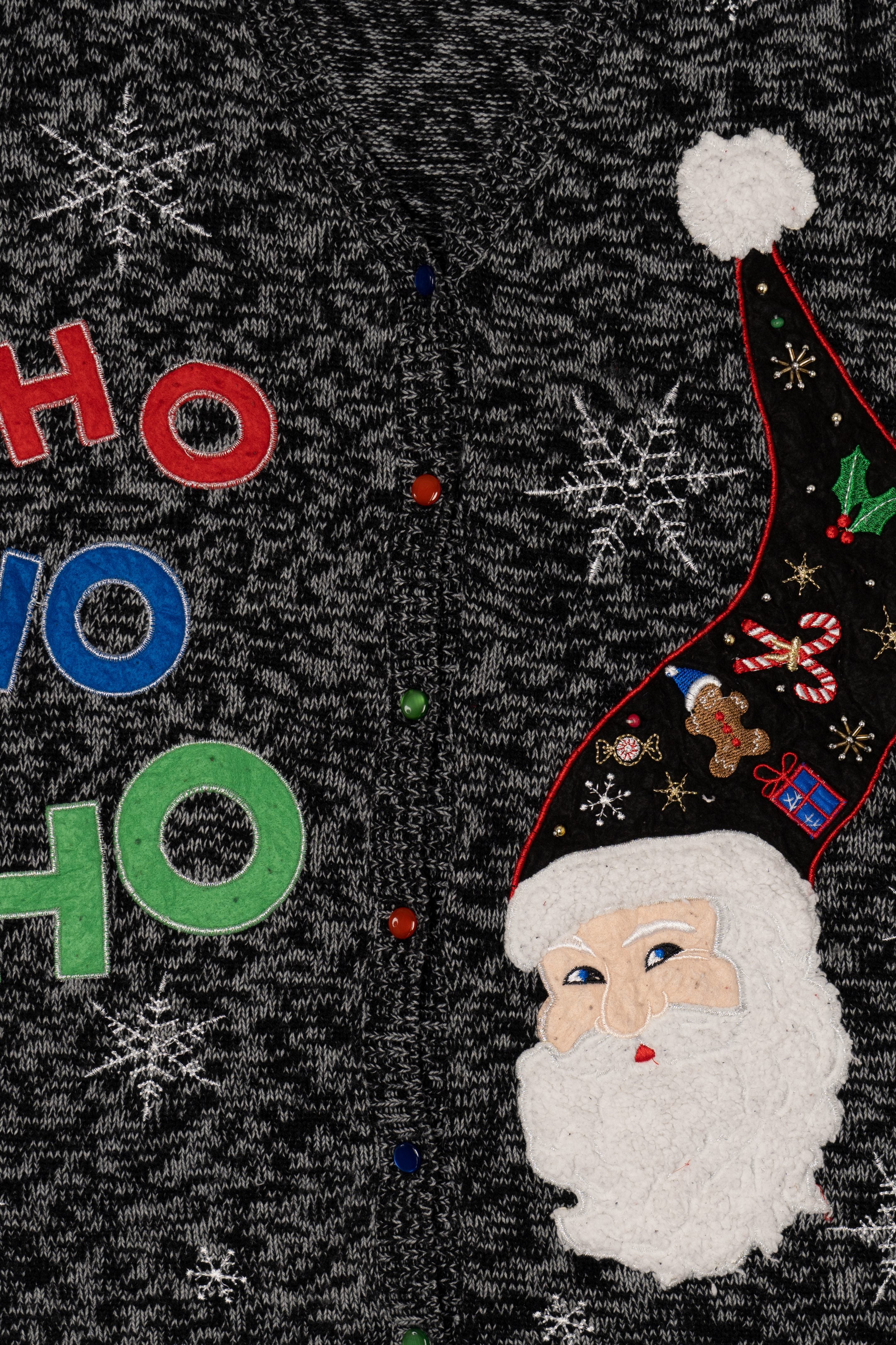 Vintage Dark Gray Holiday Time Santa "Ho Ho Ho" Ugly Christmas Vest (2000s)