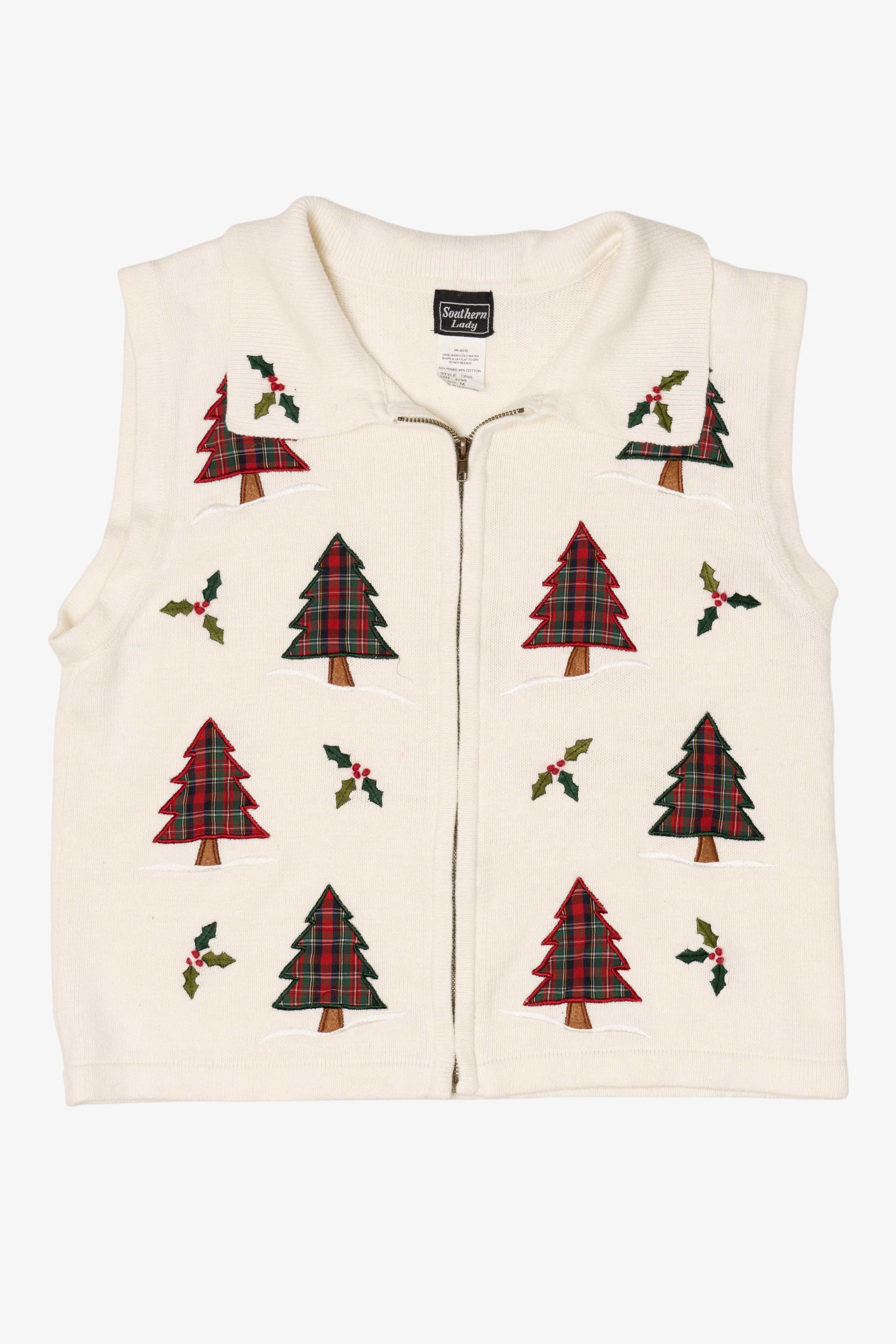 Vintage White Southern Lady Trees Ugly Christmas Vest (1990s)