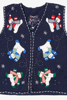 Vintage Blue Snowmen Ugly Christmas Vest (1990s)