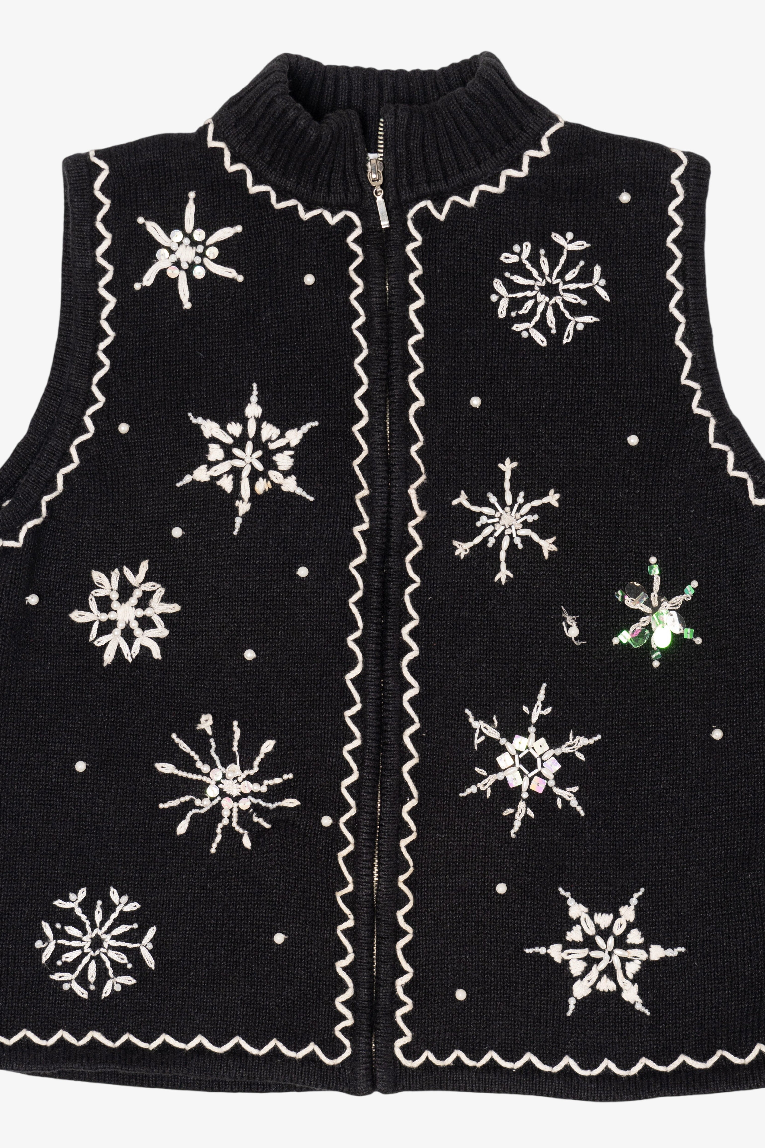 Vintage Black Mercer Street Studio Snowflakes Ugly Christmas Vest (2000s)