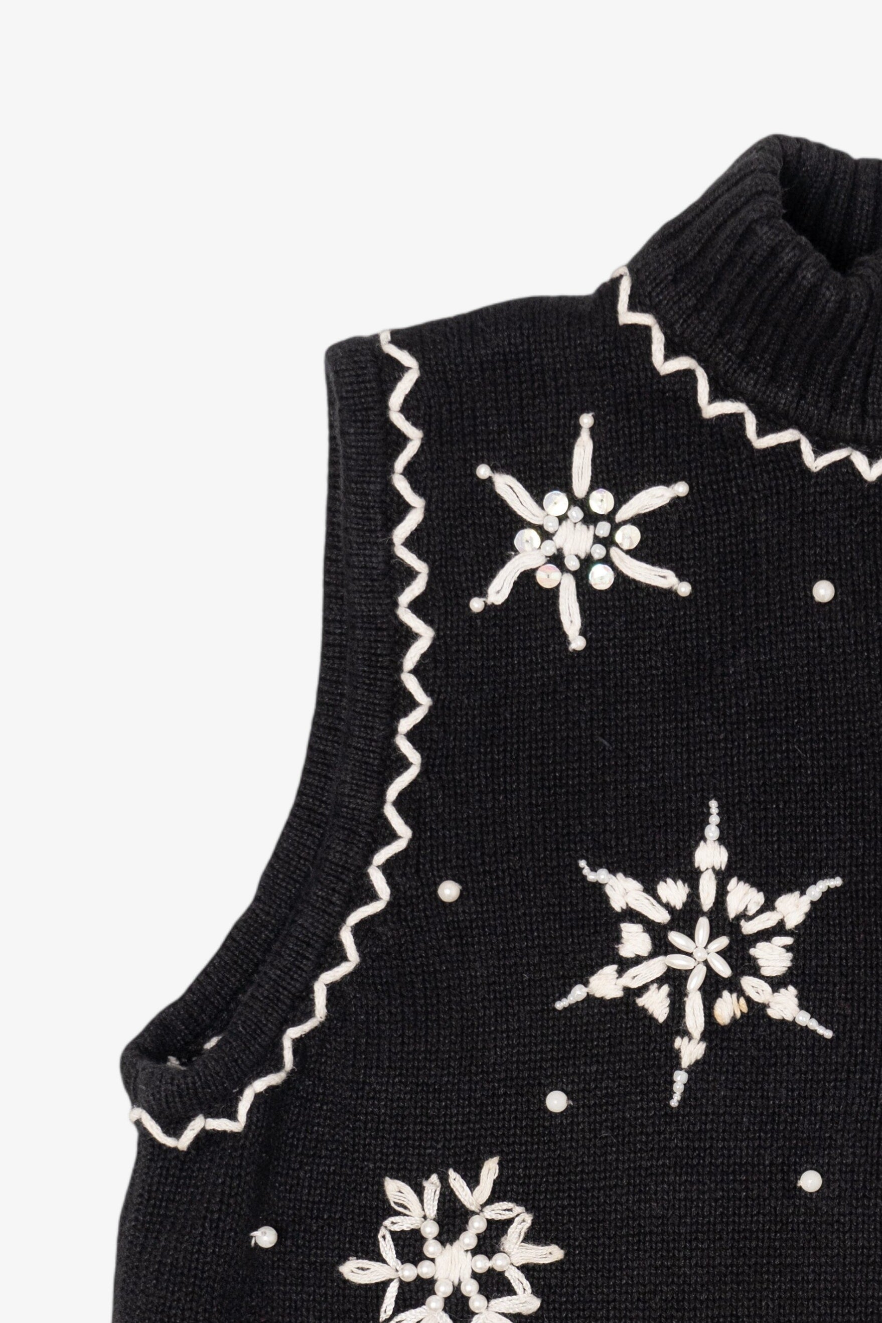 Vintage Black Mercer Street Studio Snowflakes Ugly Christmas Vest (2000s)