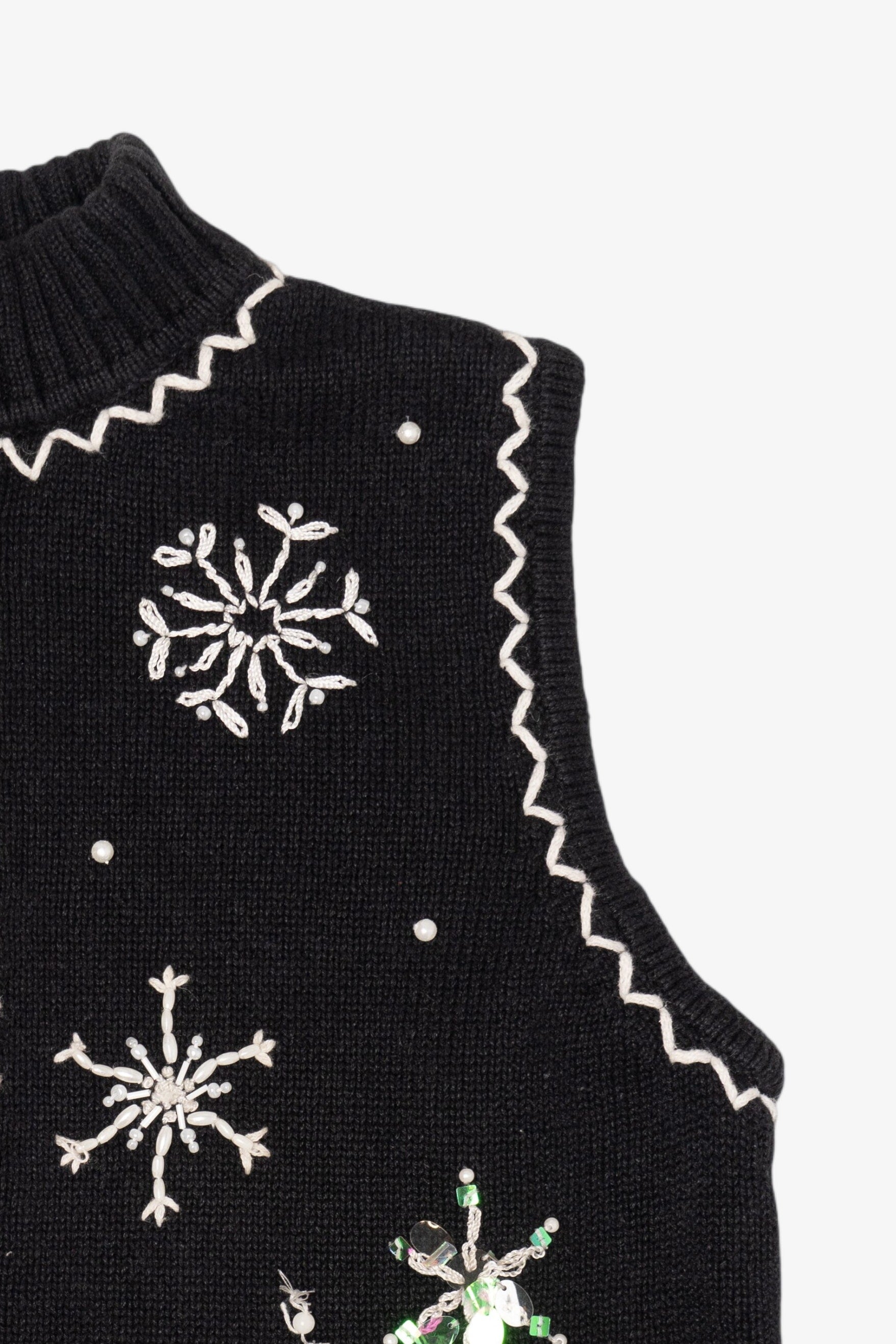 Vintage Black Mercer Street Studio Snowflakes Ugly Christmas Vest (2000s)