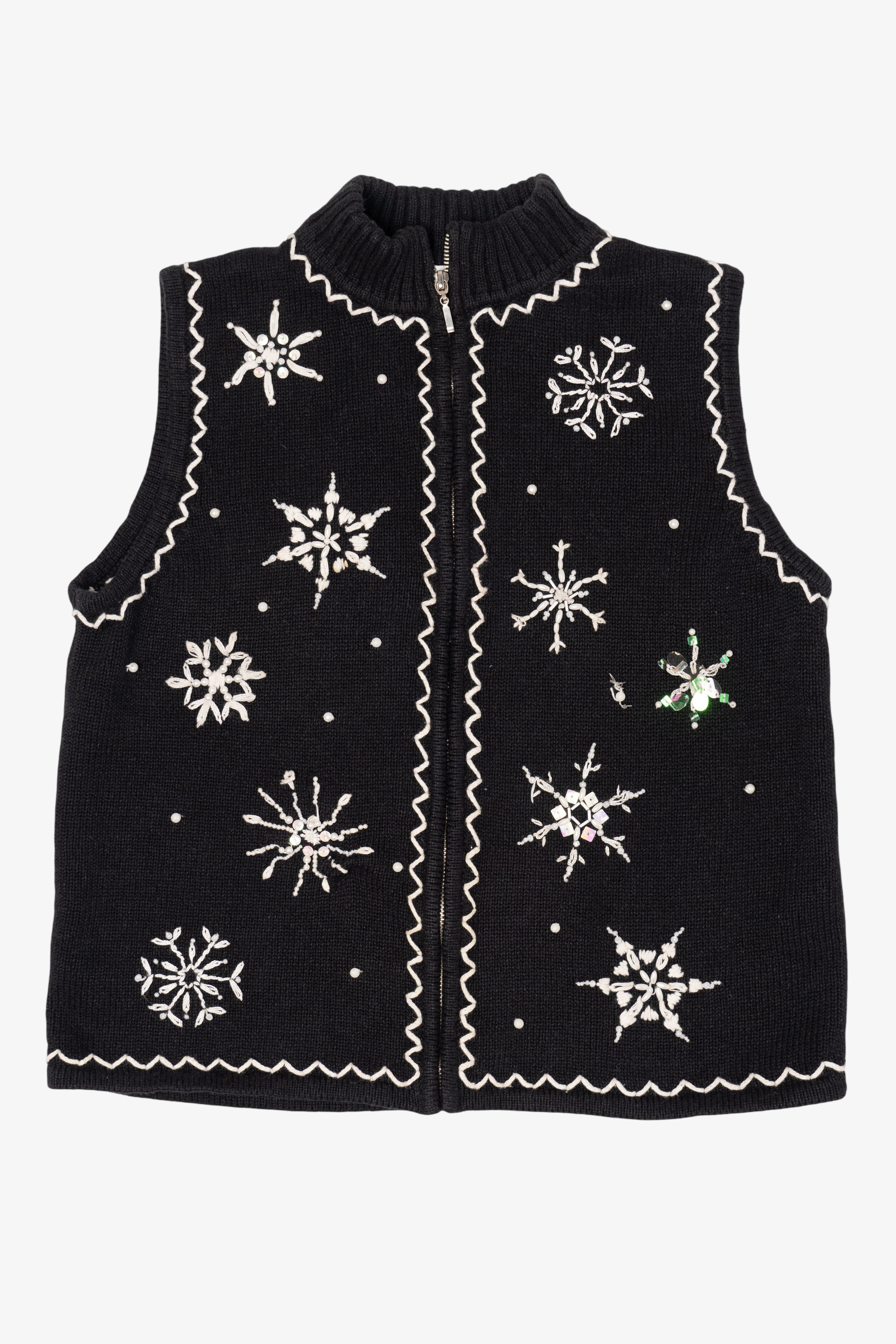 Vintage Black Mercer Street Studio Snowflakes Ugly Christmas Vest (2000s)