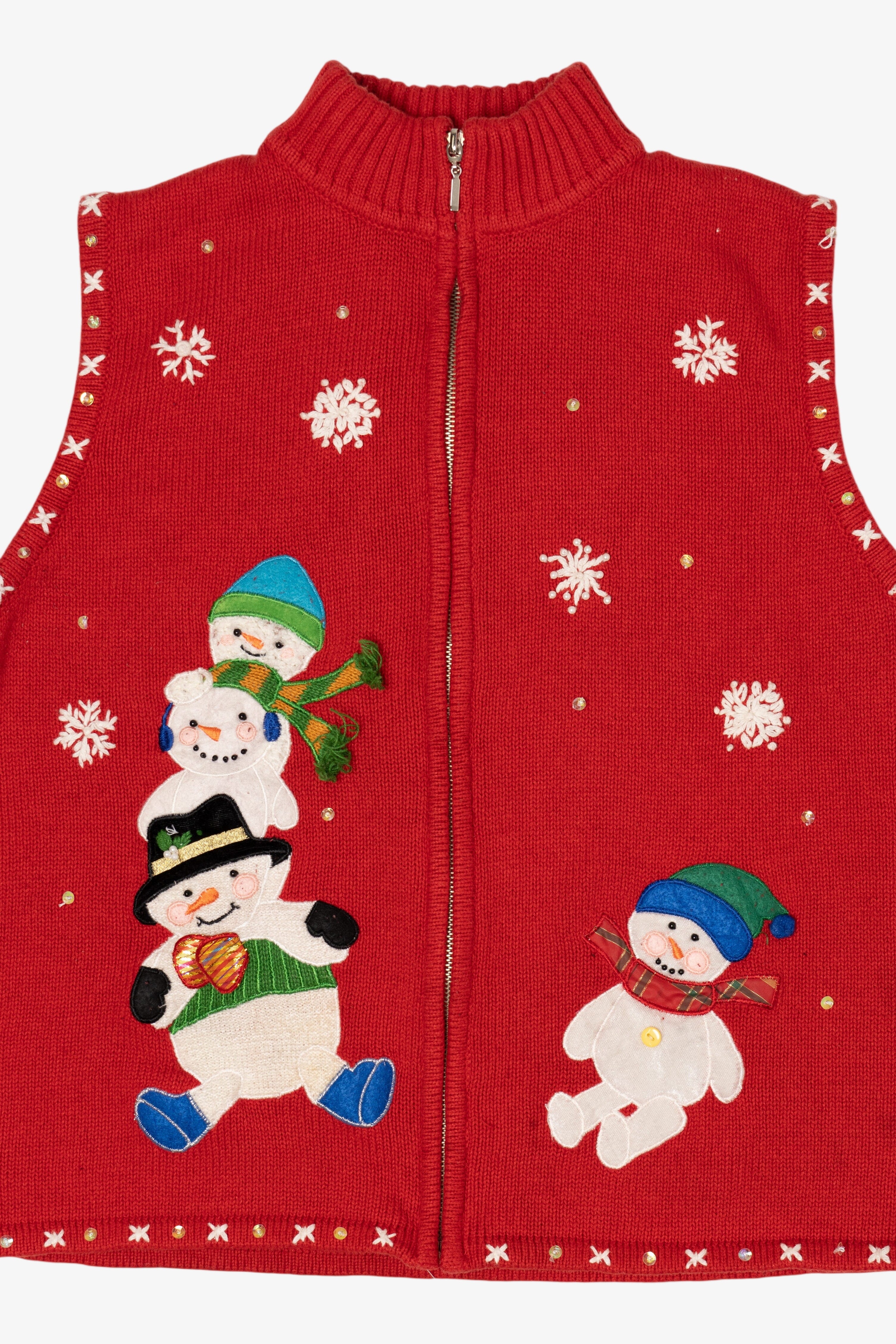 Vintage Red Mercer Street Studio Snowmen Ugly Christmas Vest