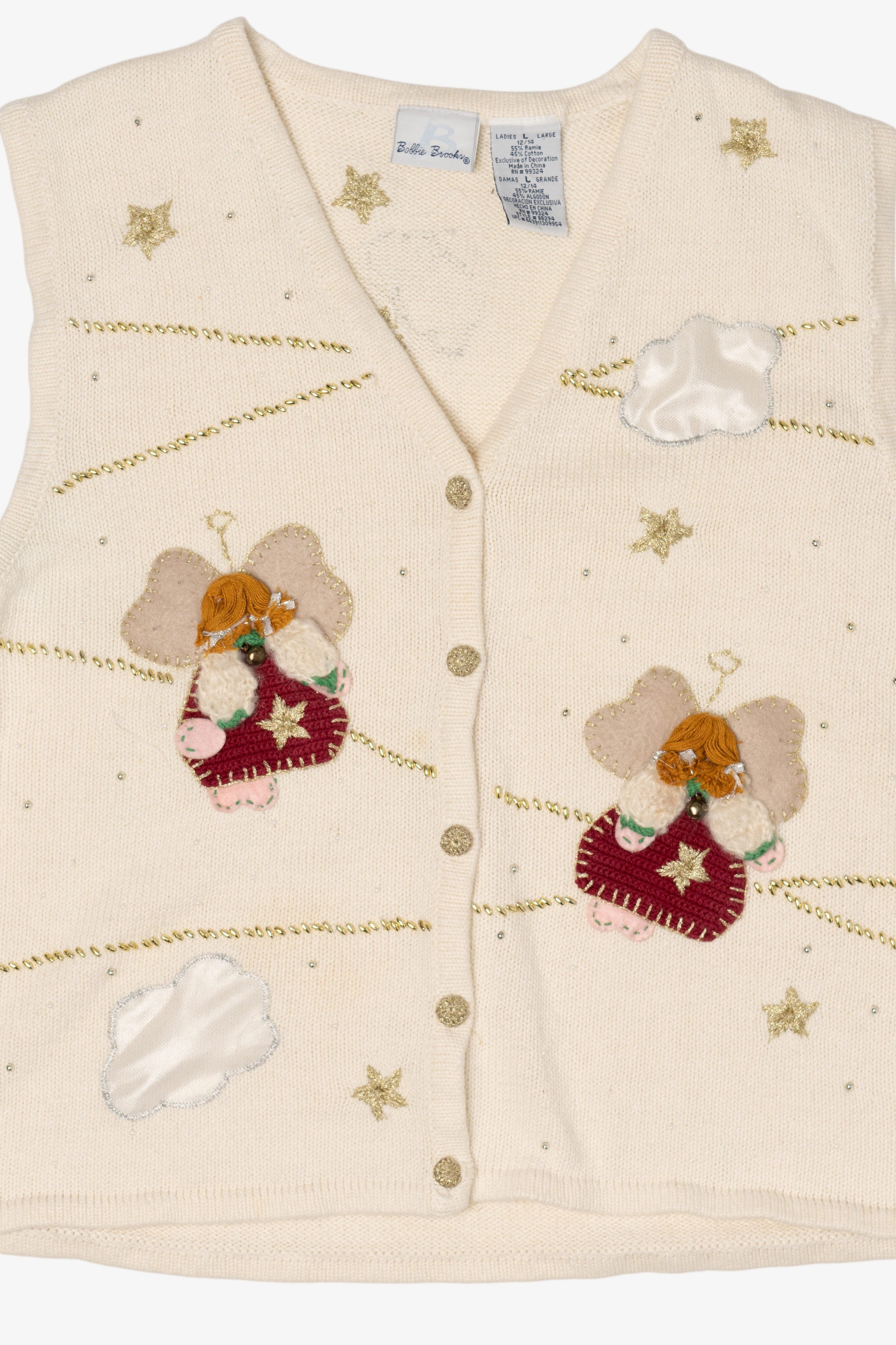 Vintage White Bobbie Brooks Angels Ugly Christmas Vest (1990s)