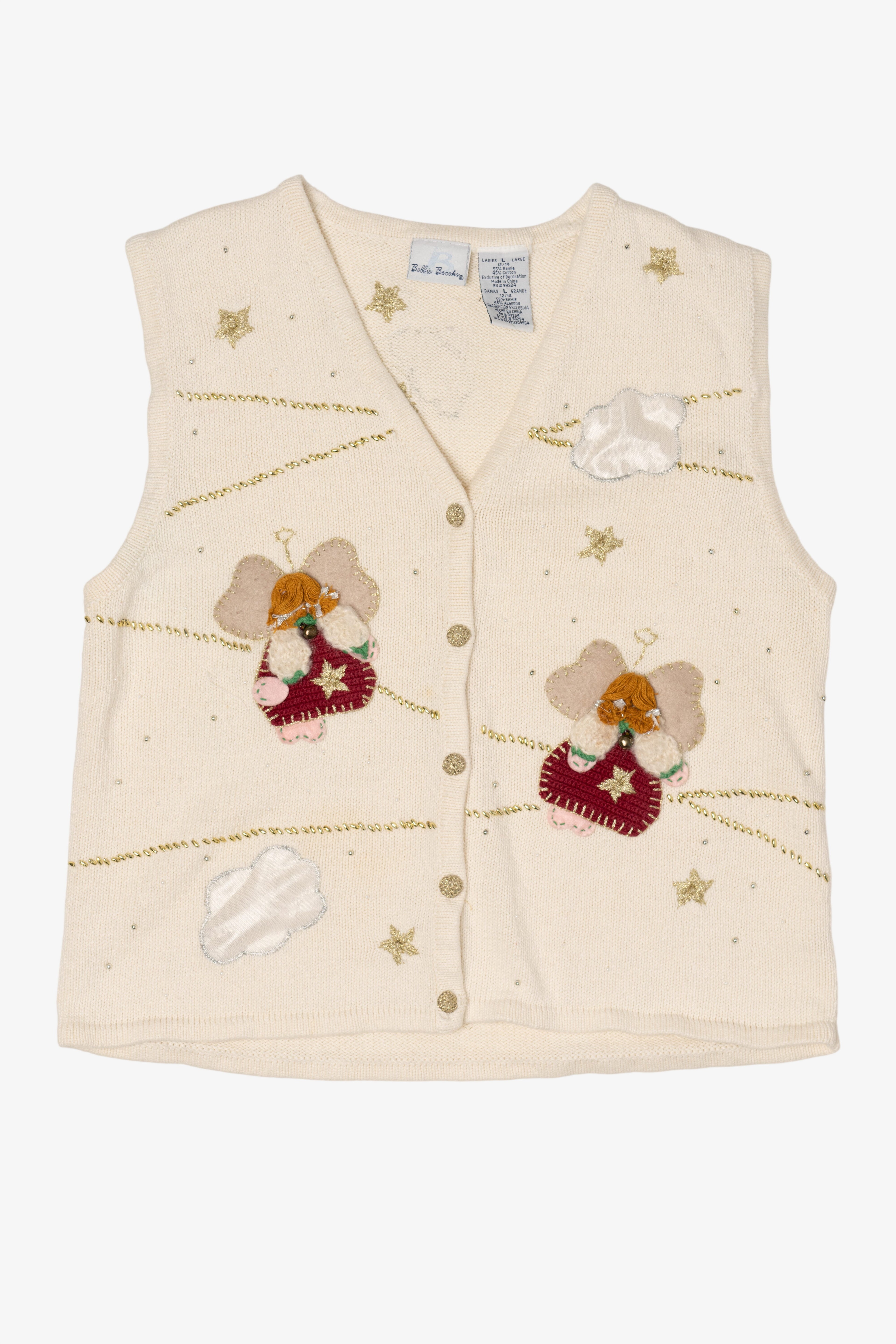 Vintage White Bobbie Brooks Angels Ugly Christmas Vest (1990s)