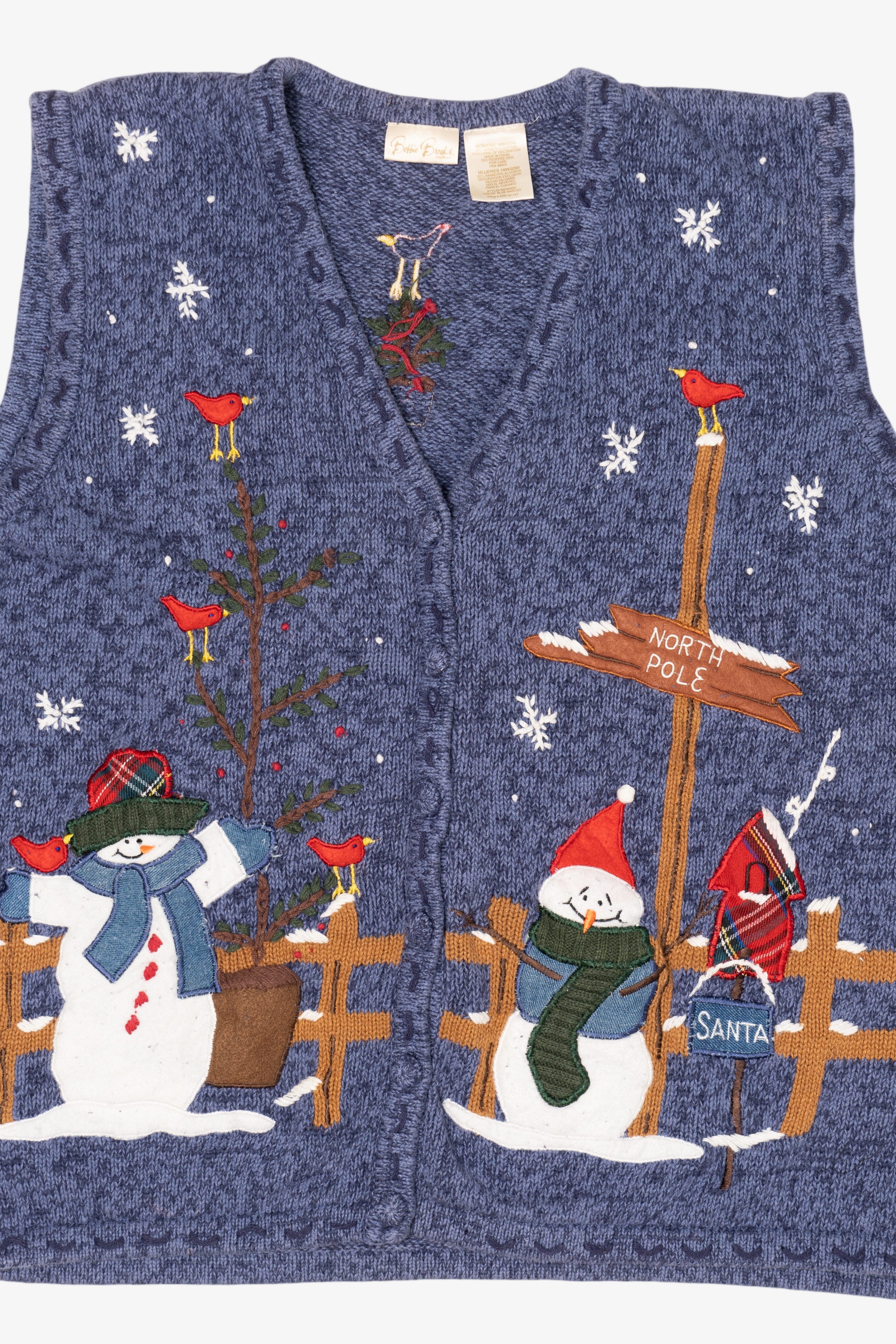 Vintage Blue Bobbie Brooks Snowmen Ugly Christmas Vest (1990s)