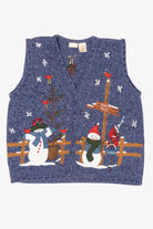 Vintage Blue Bobbie Brooks Snowmen Ugly Christmas Vest (1990s)