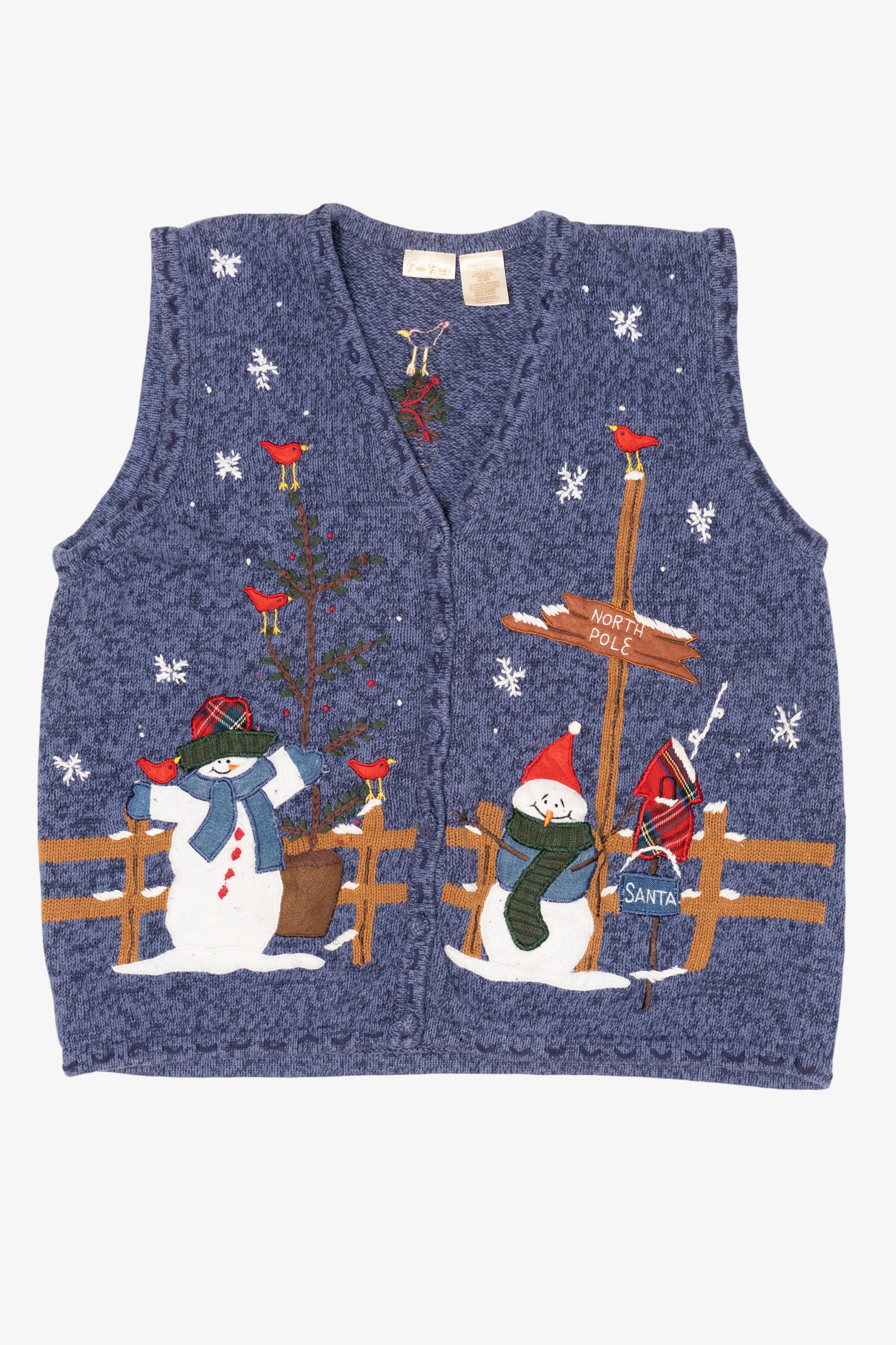 Vintage Blue Bobbie Brooks Snowmen Ugly Christmas Vest (1990s)