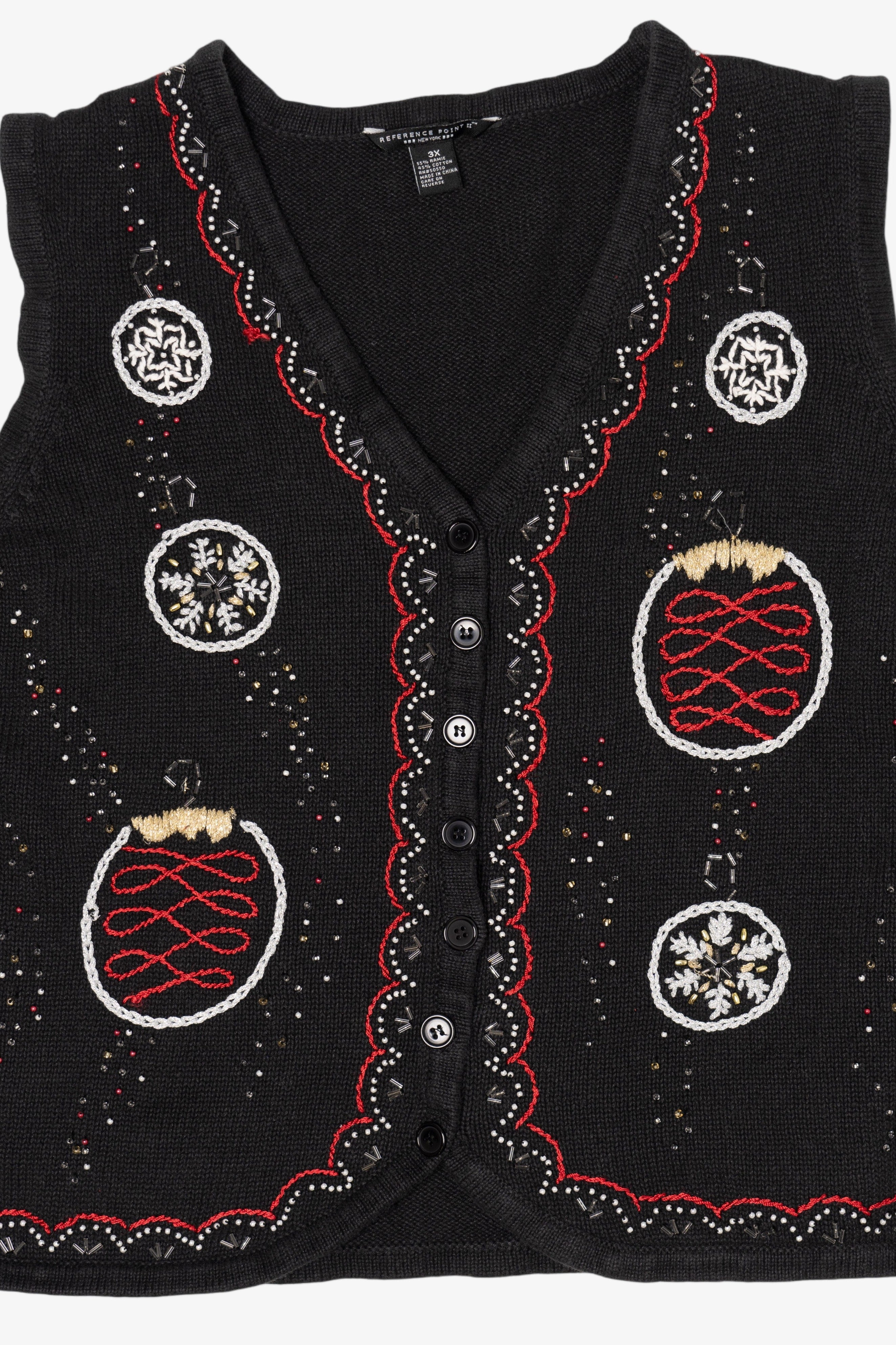 Vintage Black Reference Point 2 Ornaments Ugly Christmas Vest (2000s)