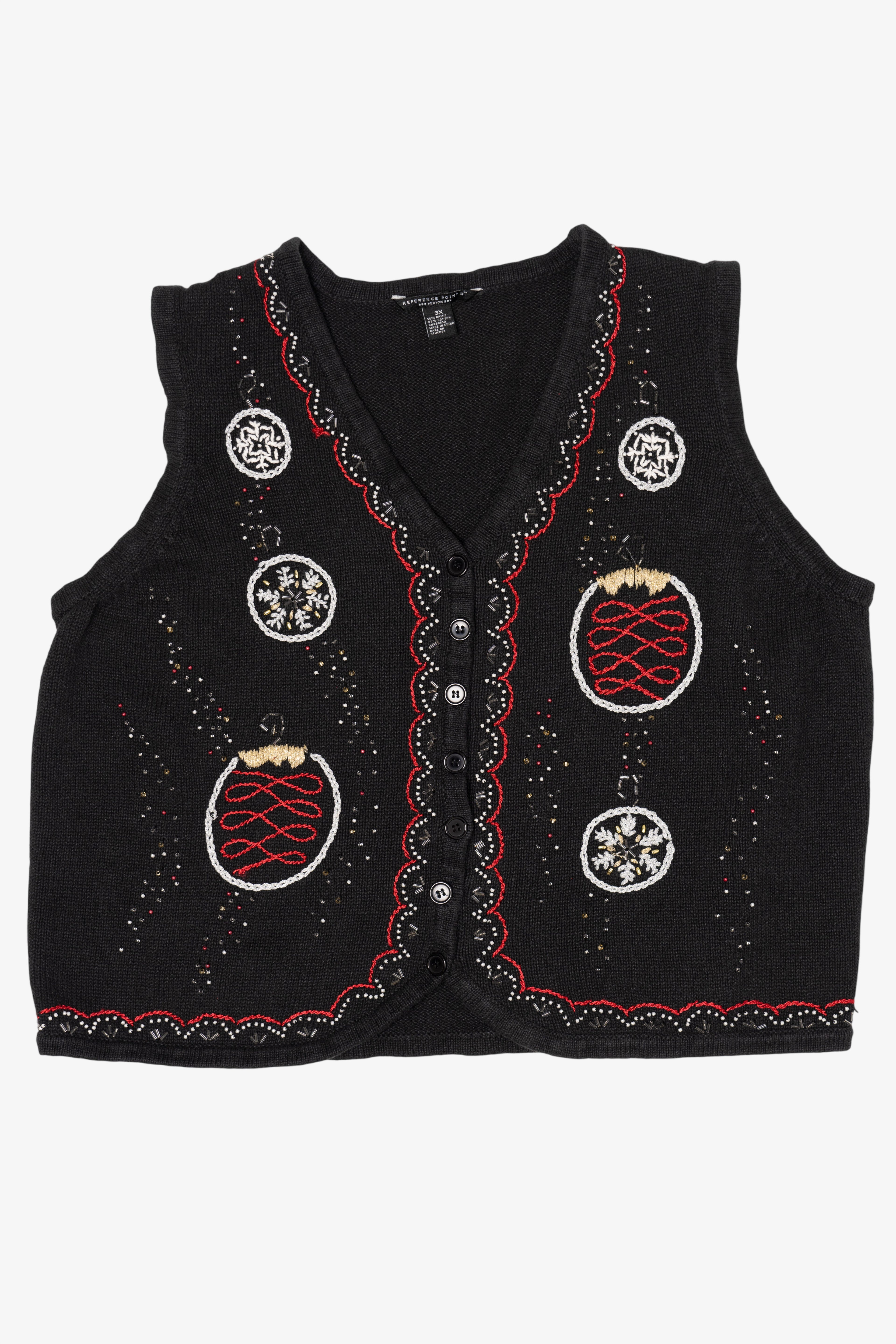 Vintage Black Reference Point 2 Ornaments Ugly Christmas Vest (2000s)