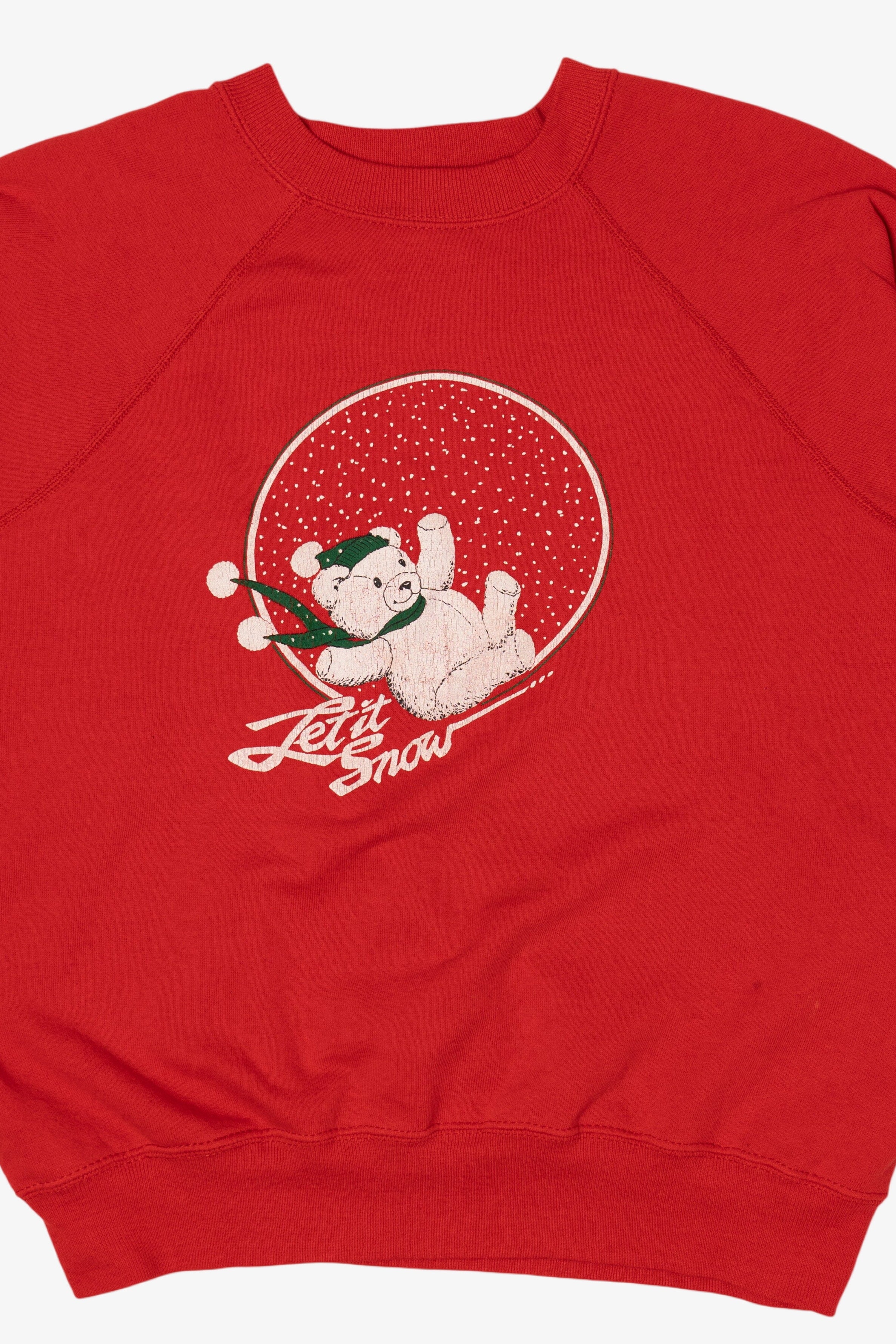 Vintage Red Bassett-Walker Bears Raglan Ugly Christmas Sweatshirt (1990s)