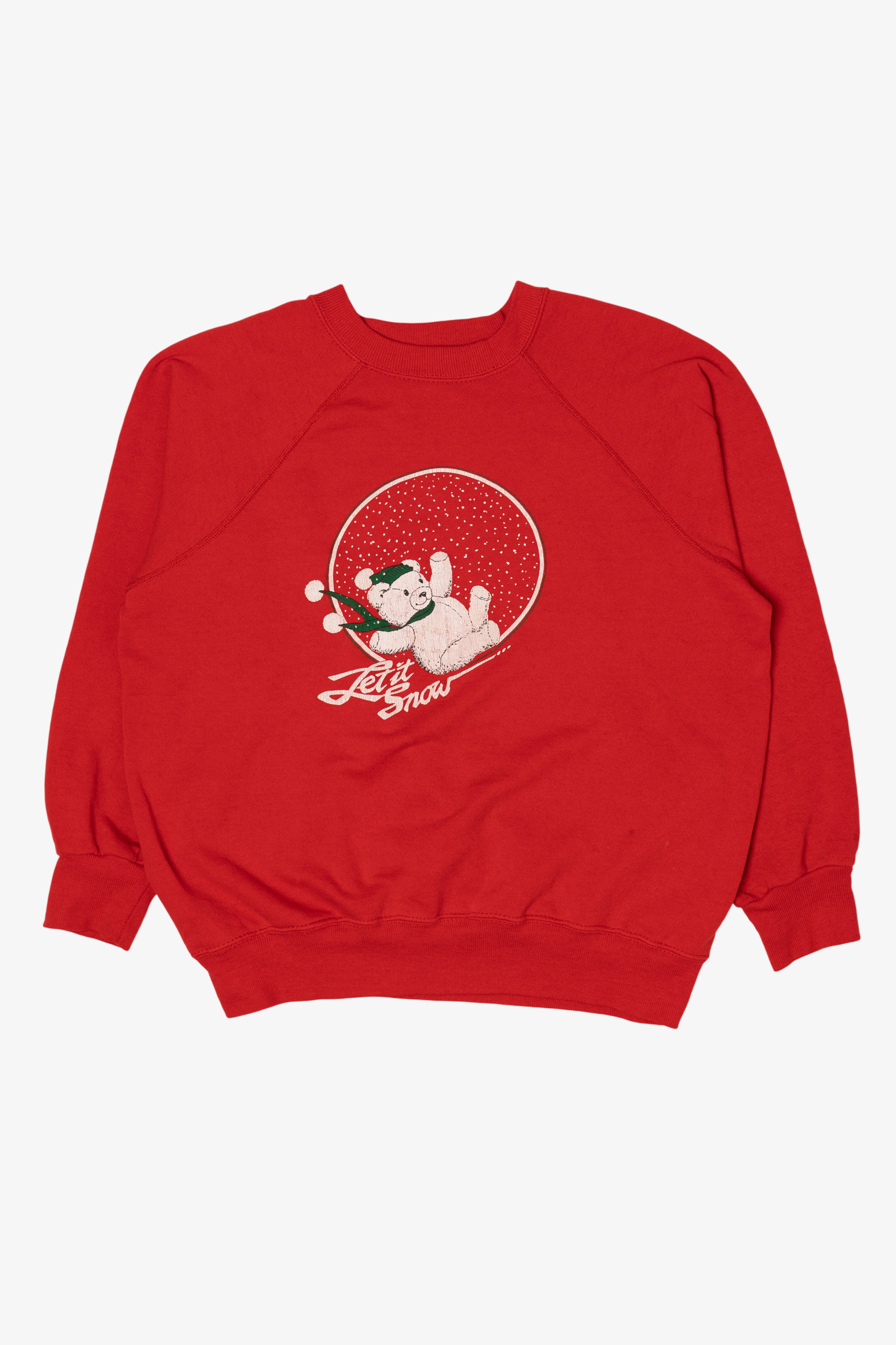 Vintage Red Bassett-Walker Bears Raglan Ugly Christmas Sweatshirt (1990s)