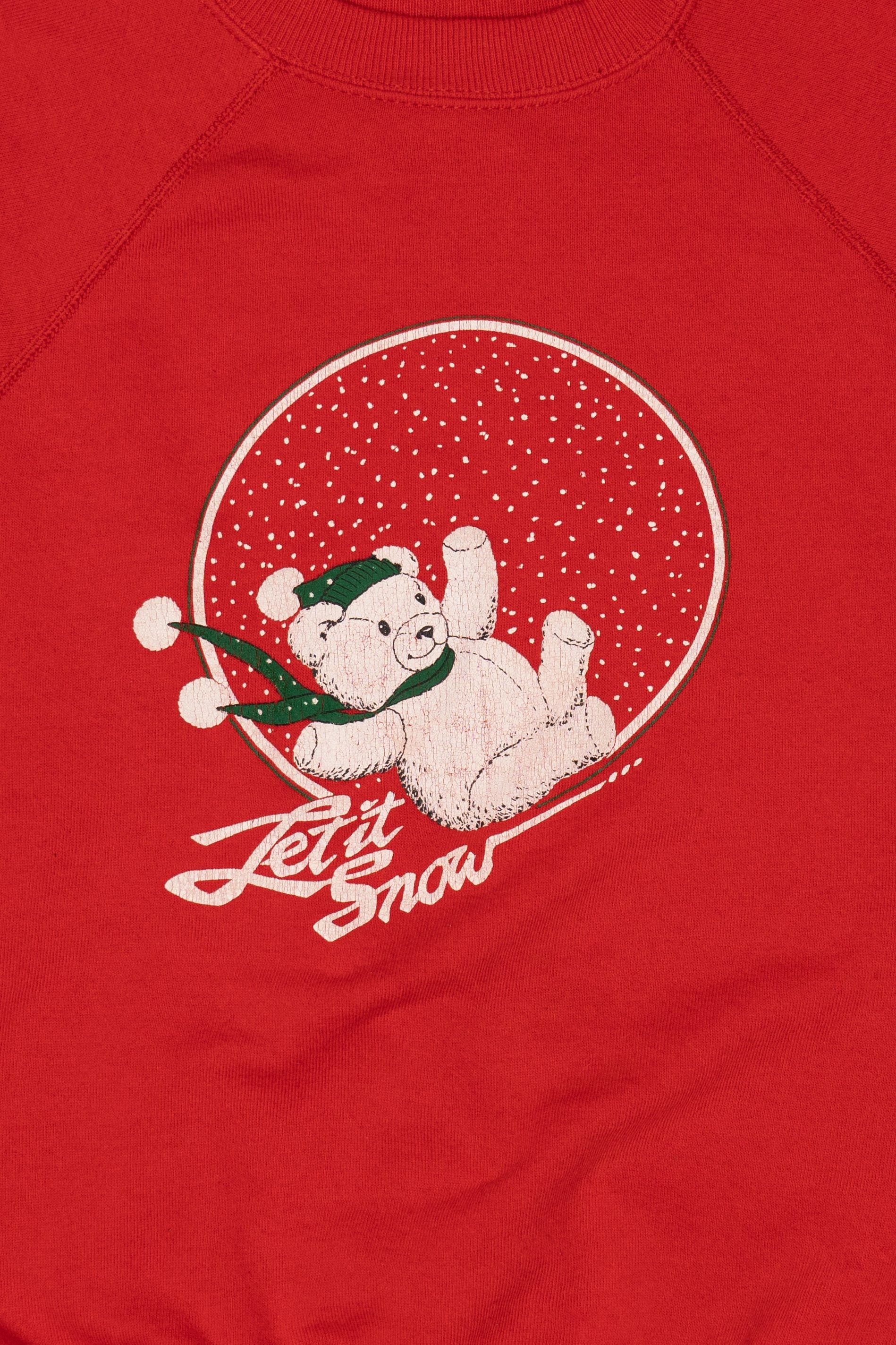 Vintage Red Bassett-Walker Bears Raglan Ugly Christmas Sweatshirt (1990s)