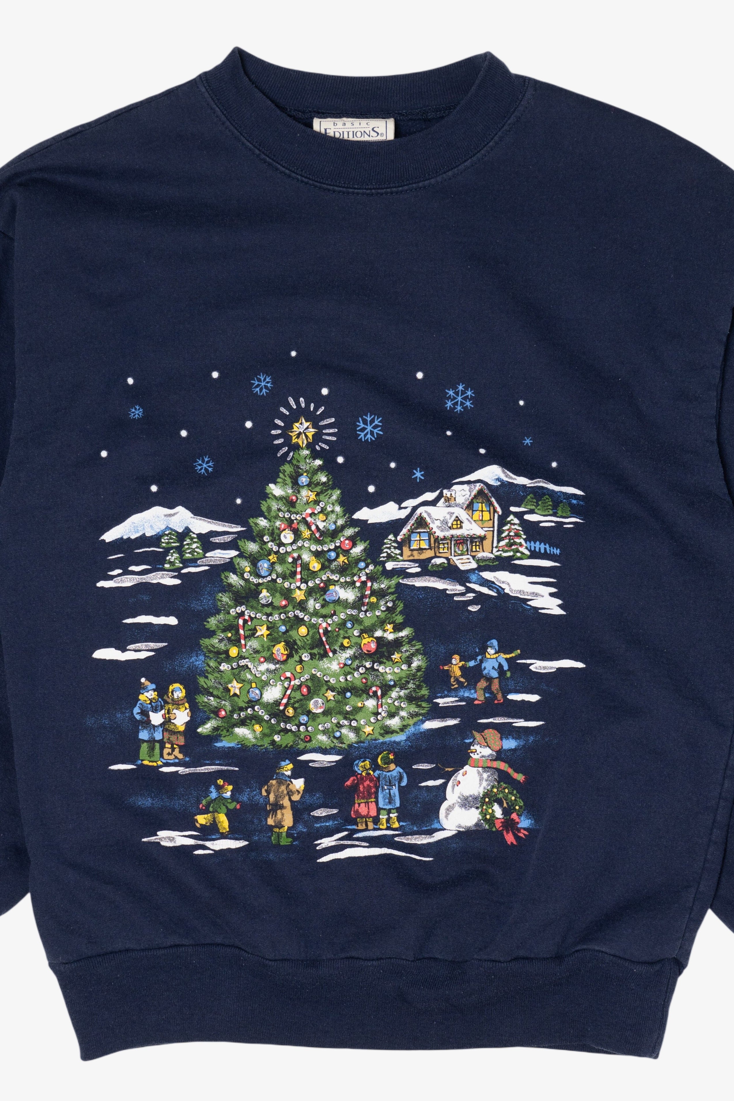 Vintage Navy Blue Basic Editions Ugly Christmas Sweatshirt (1990s)