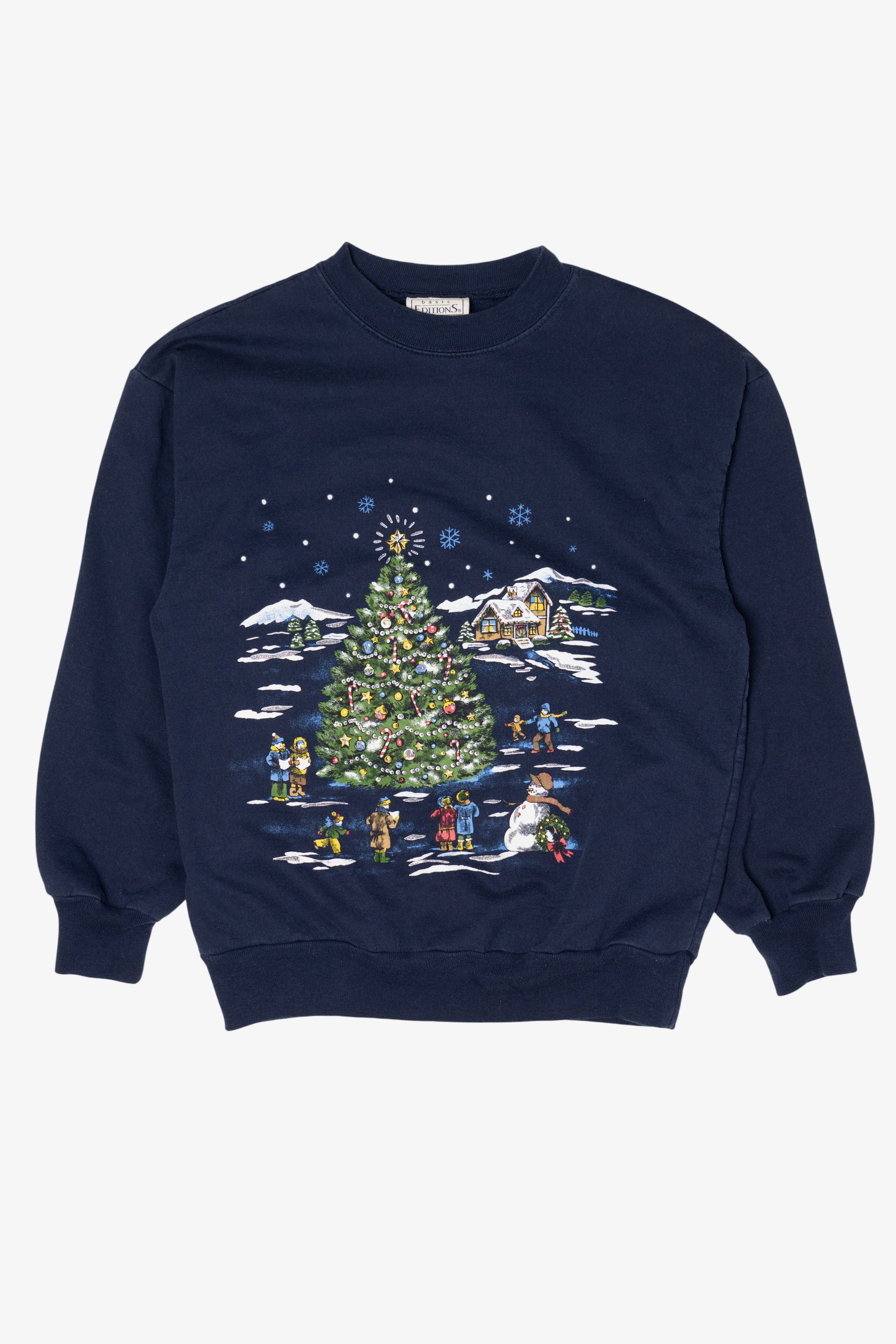 Vintage Navy Blue Basic Editions Ugly Christmas Sweatshirt (1990s)